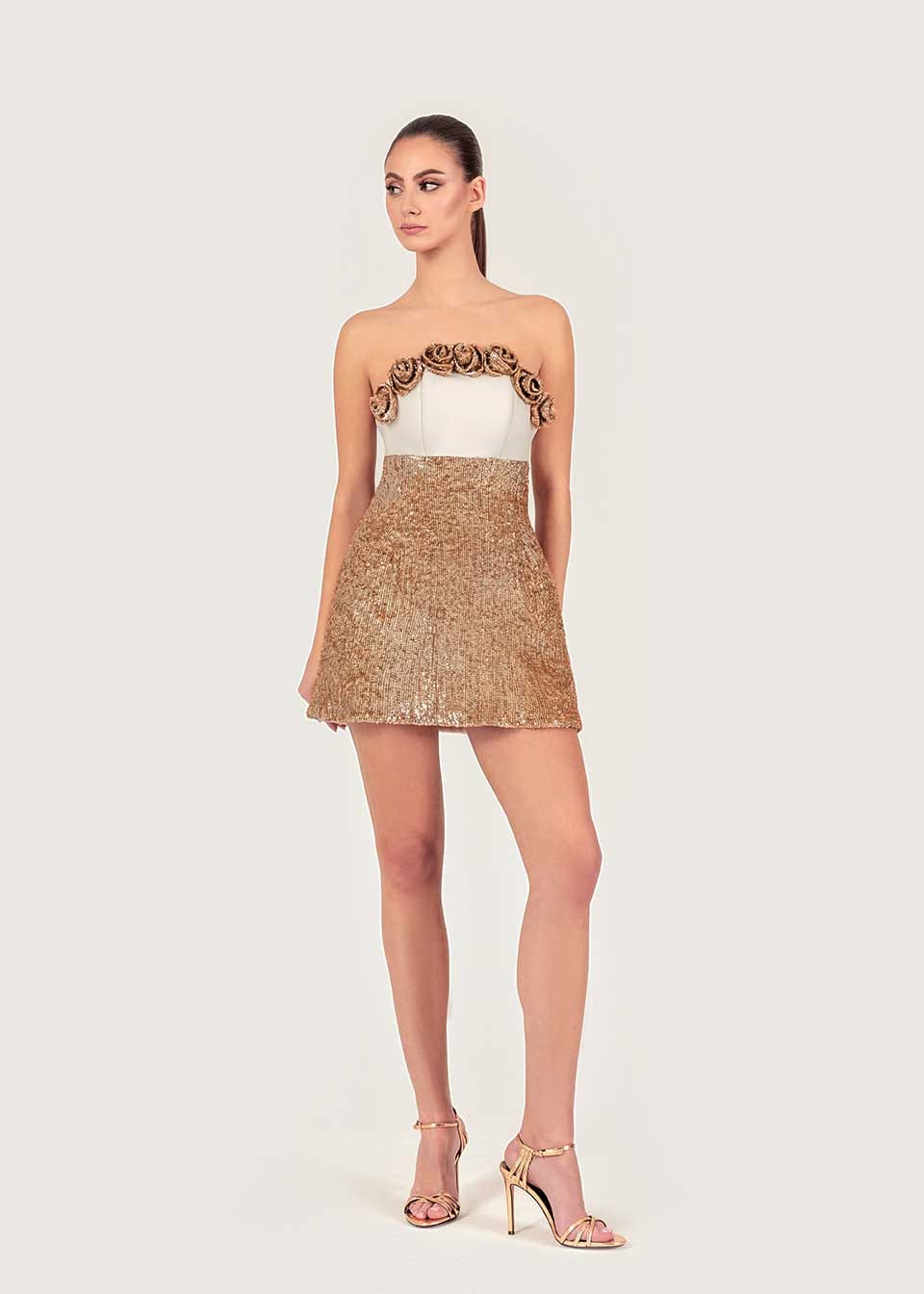 Rose appliqué sequin dress made by Monika Dimova