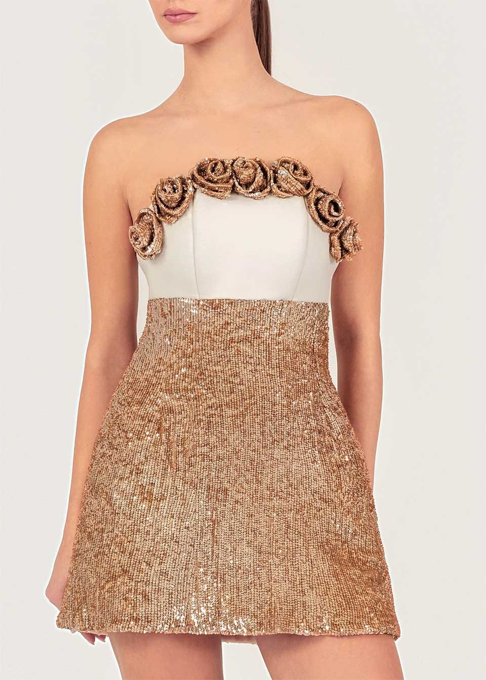 Rose appliqué sequin dress made by Monika Dimova