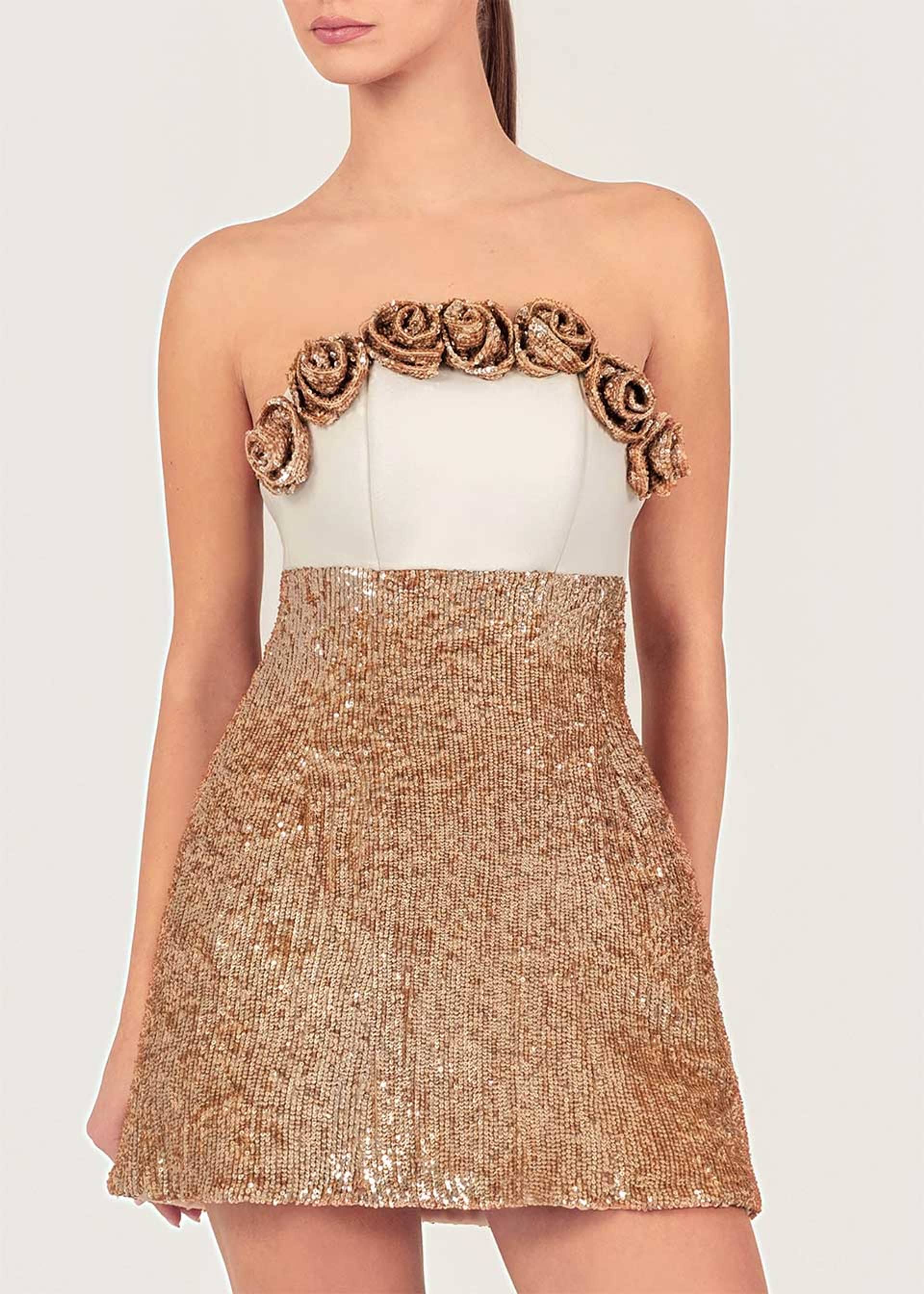 Rose appliqué sequin dress made by Monika Dimova