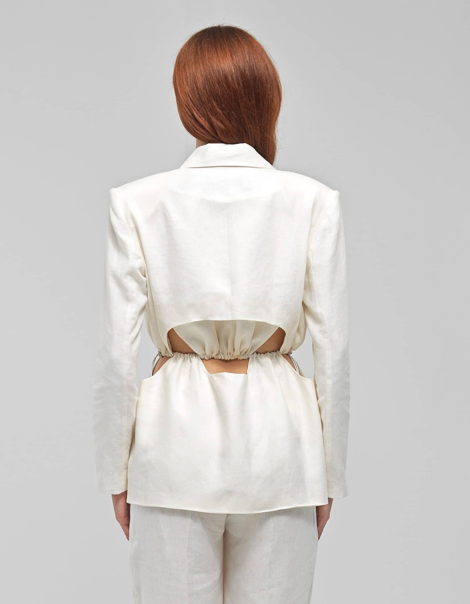 ZIRDI White Linen Cut-out Jacket made by MAET