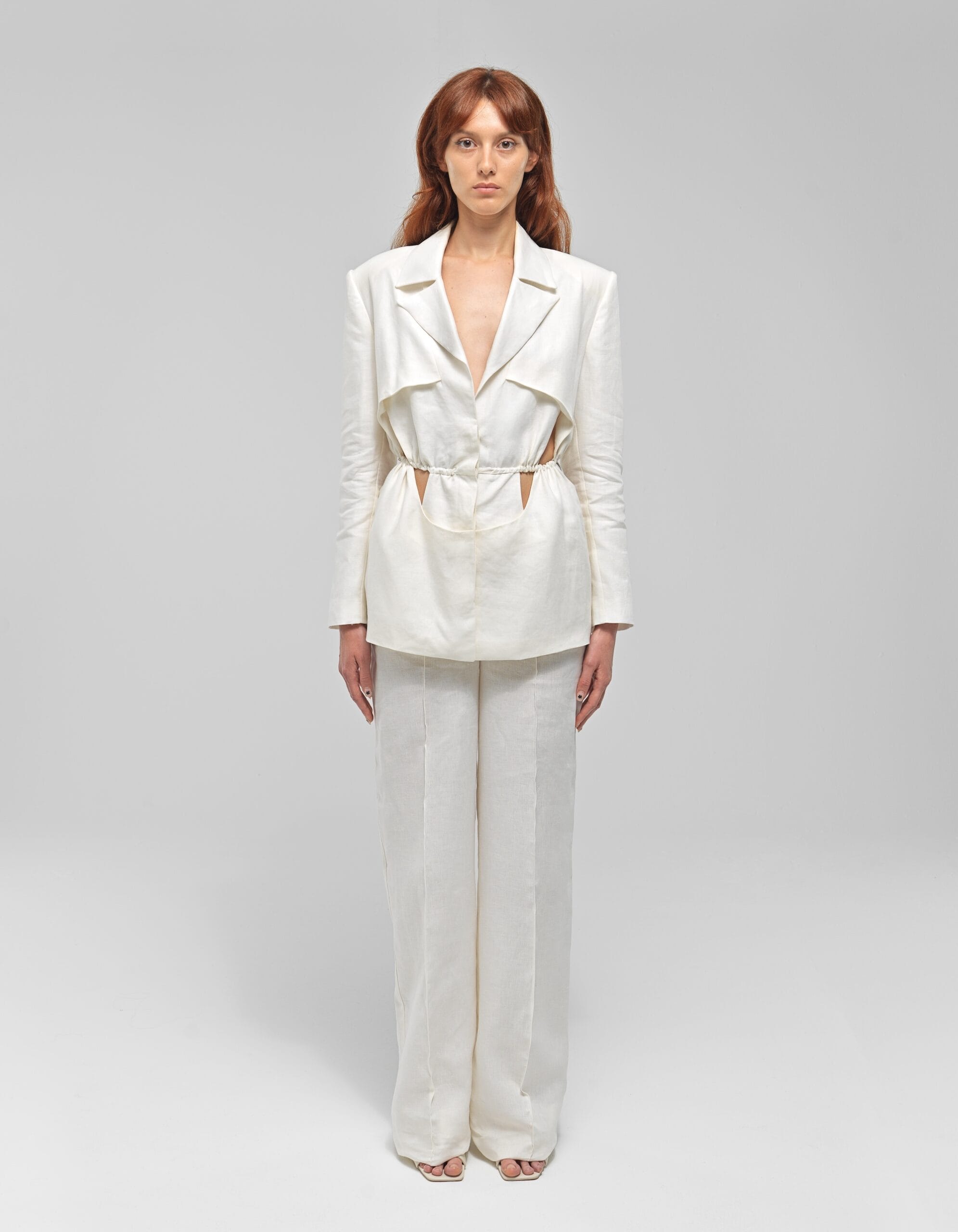 ZIRDI White Linen Cut-out Jacket made by MAET