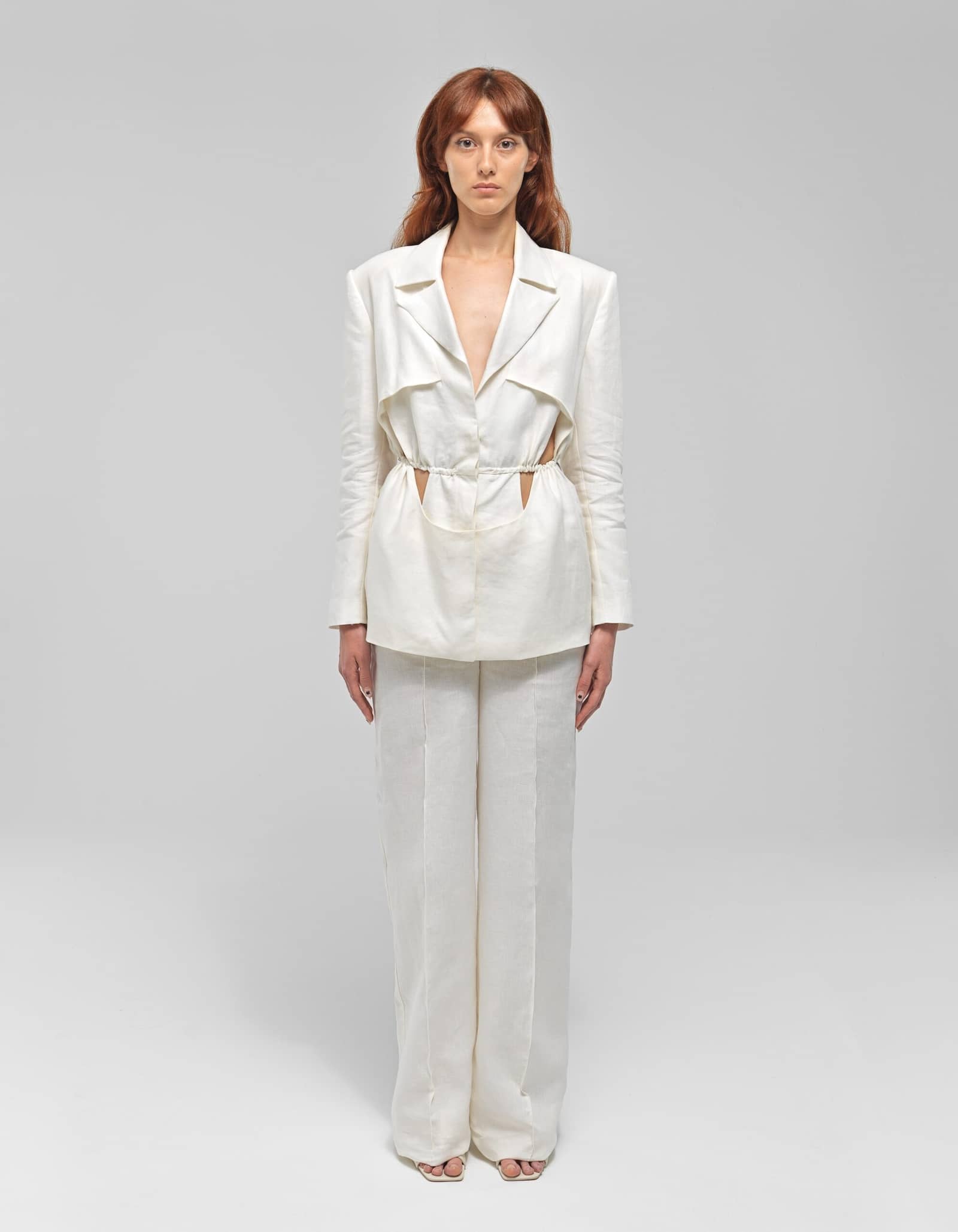 ZIRDI White Linen Cut-out Jacket made by MAET