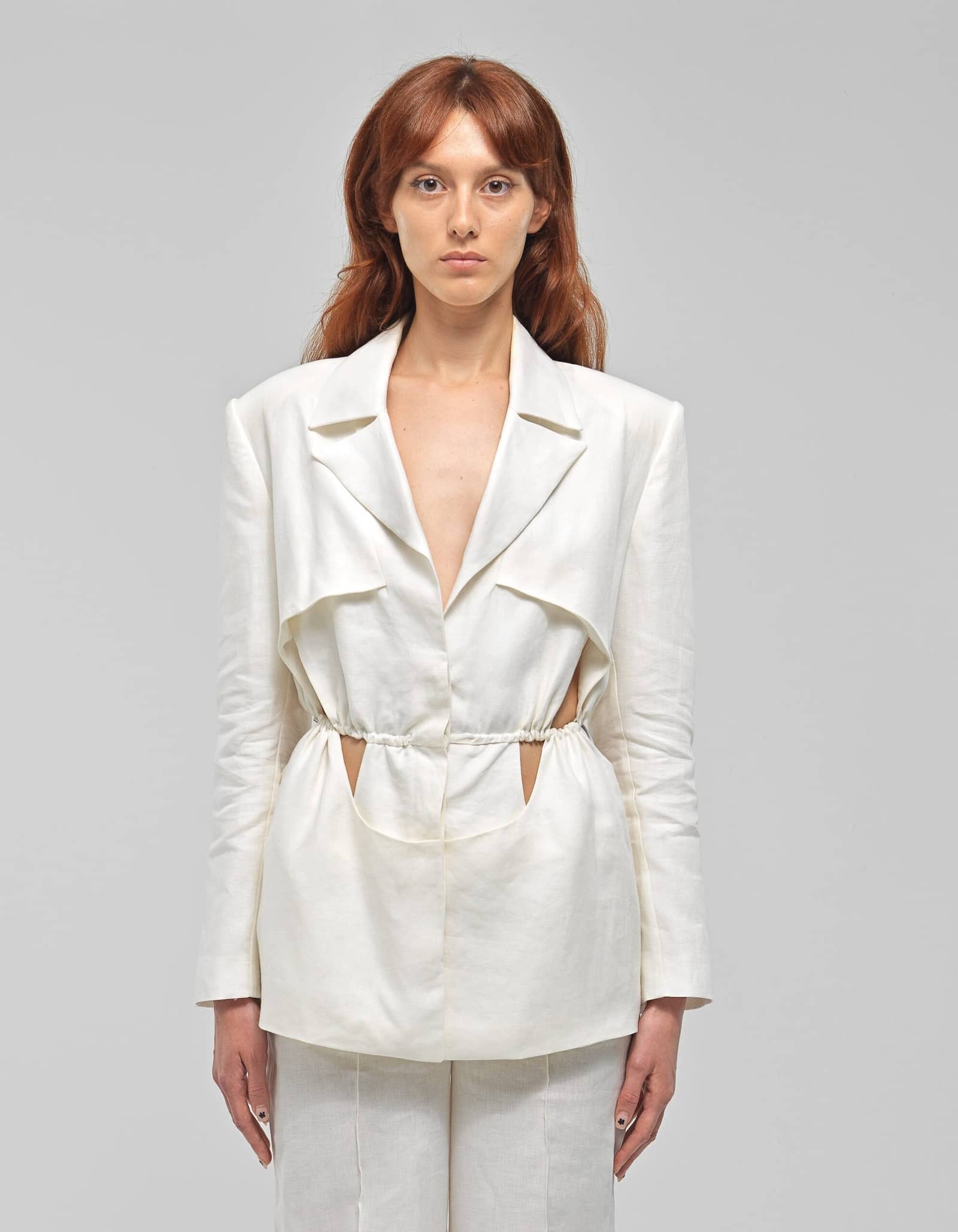 ZIRDI White Linen Cut-out Jacket made by MAET