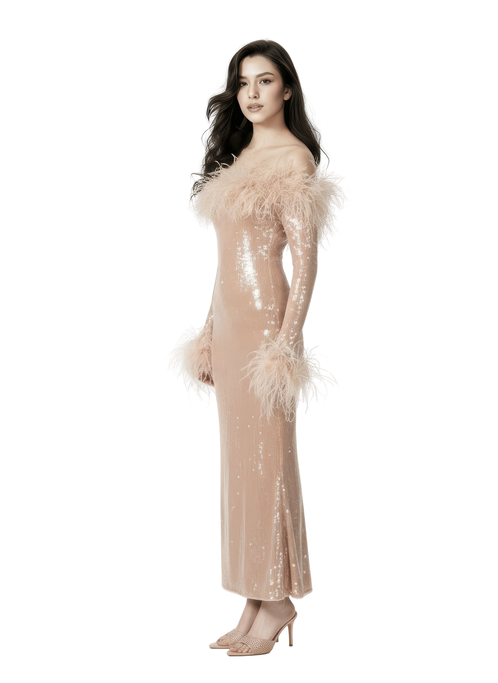 Neva Sequin Maxi Dress (Nude) made by Nana Jacqueline