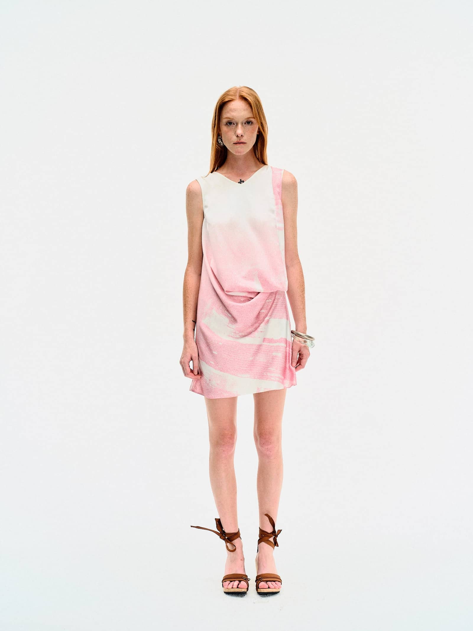 PINK WATERSCAPE DRAPED MINI DRES made by YIBRI