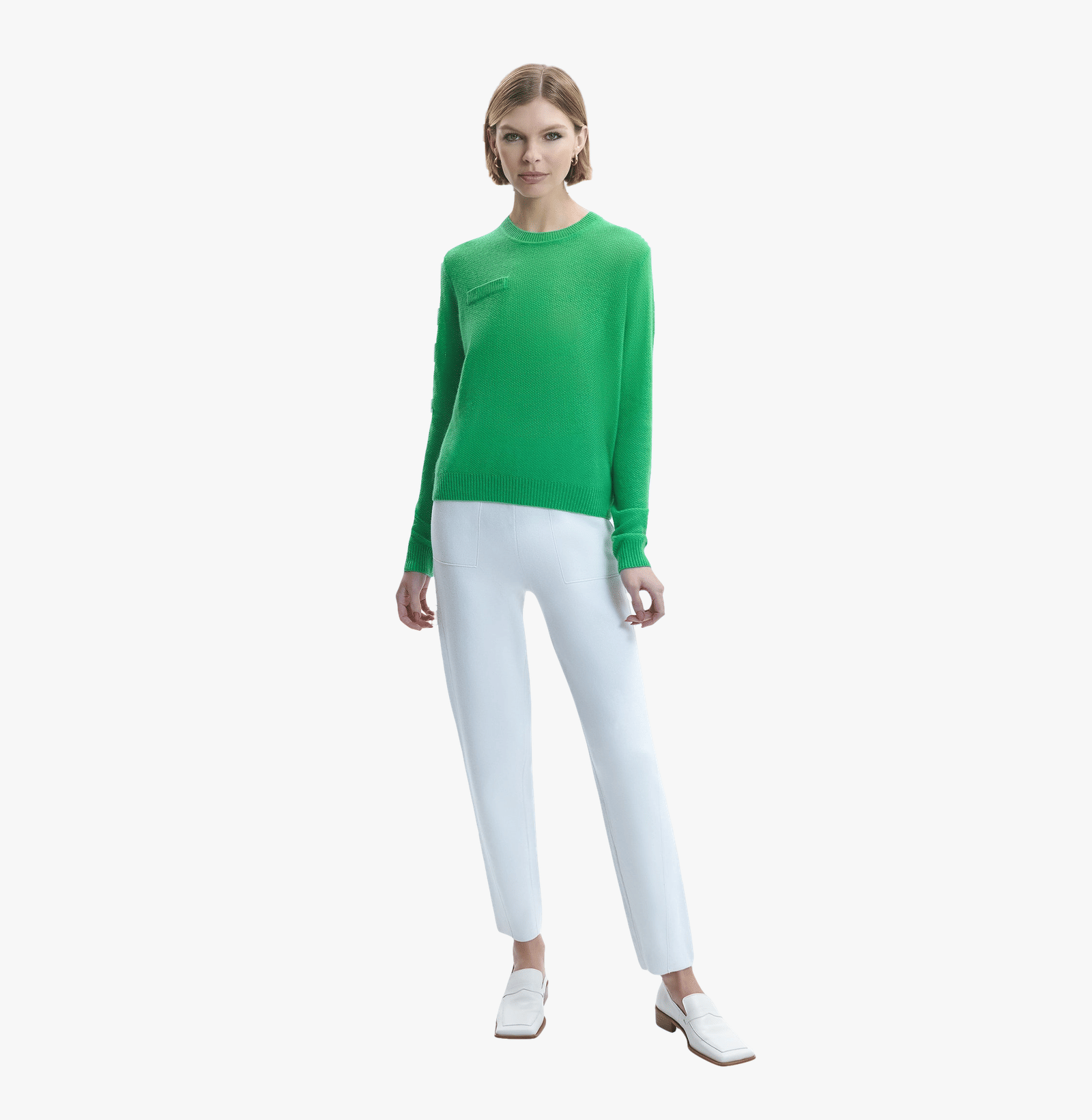 CASHMERE OSMANTHUS PATTERN CREW NECK TOP in Green made by CRUSH Collection