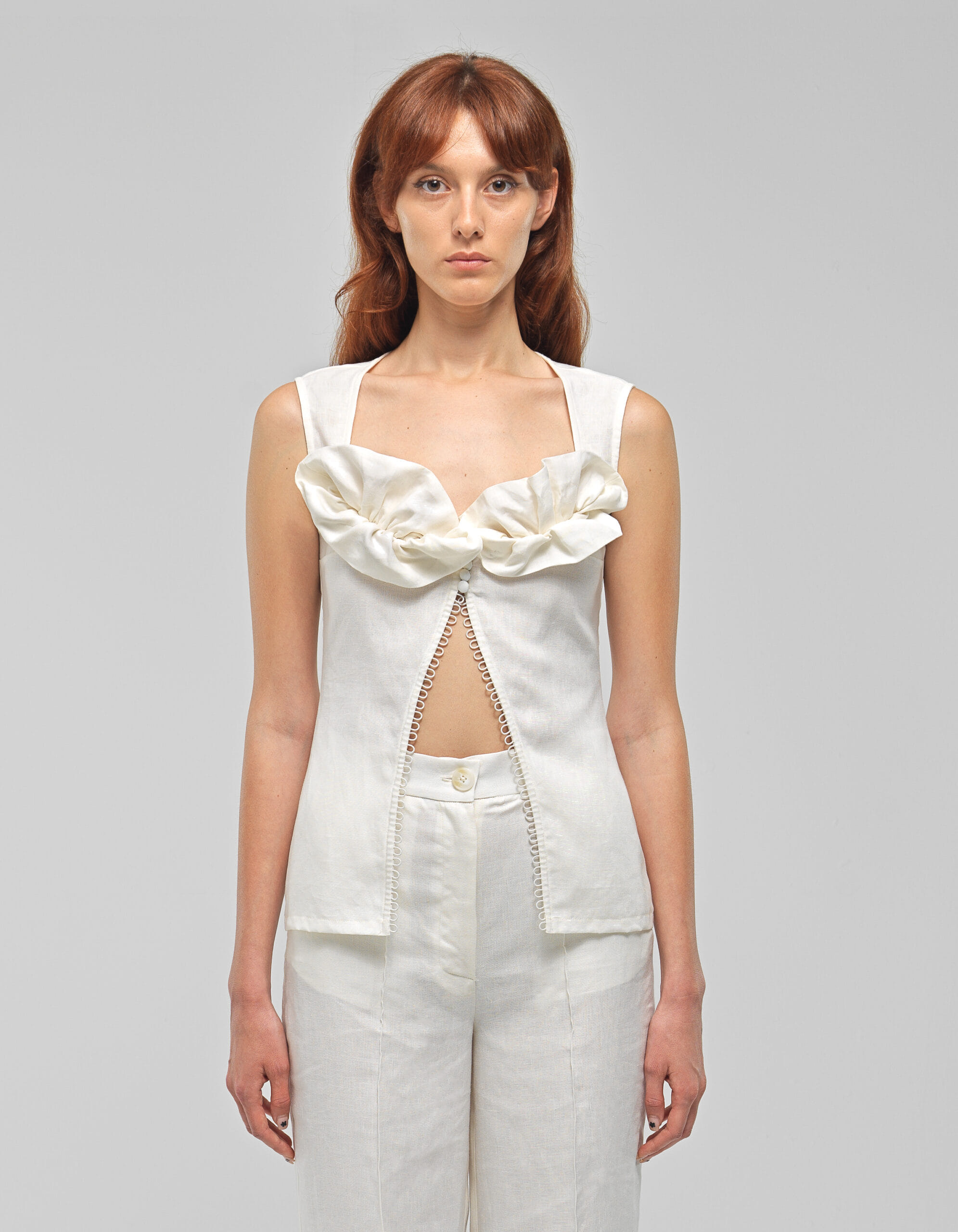 PRIMROSE White Ruffled Sleeveless Top made by MAET