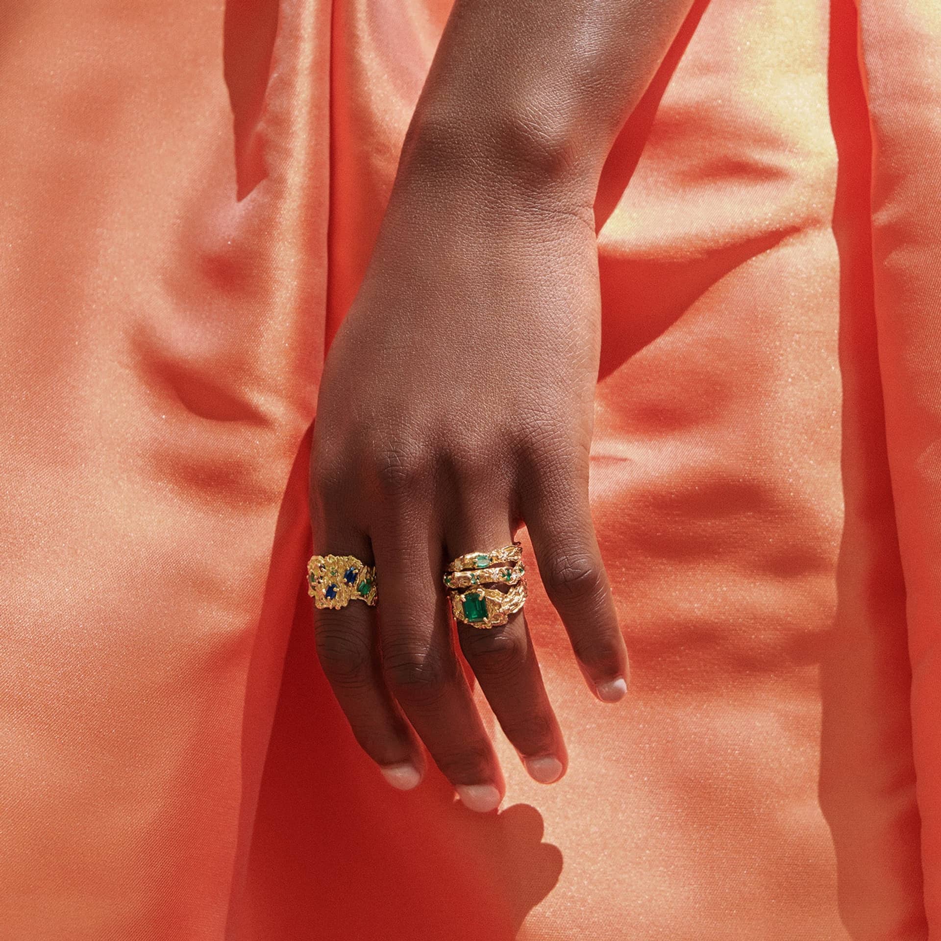 Shiitake Sapphire Emerald Ring made by Loveness Lee