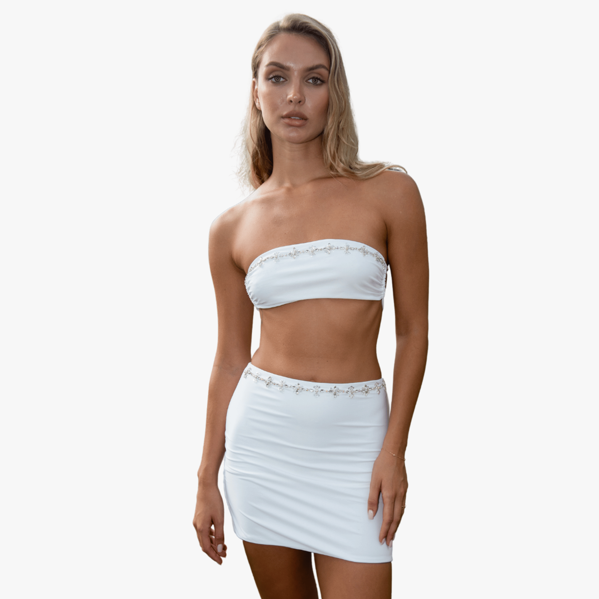 Aaliyah Co-Ord White in White made by Oceanus Swimwear