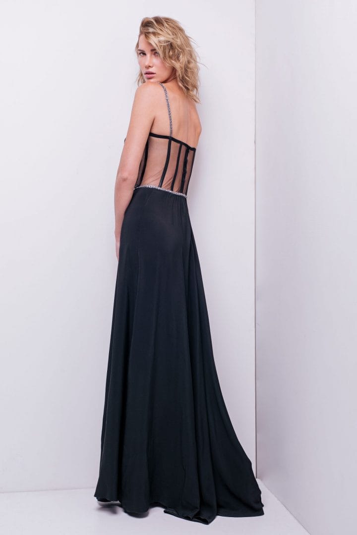 Metallic Chantilly Lace Bustier Gown in Black made by Aureliana