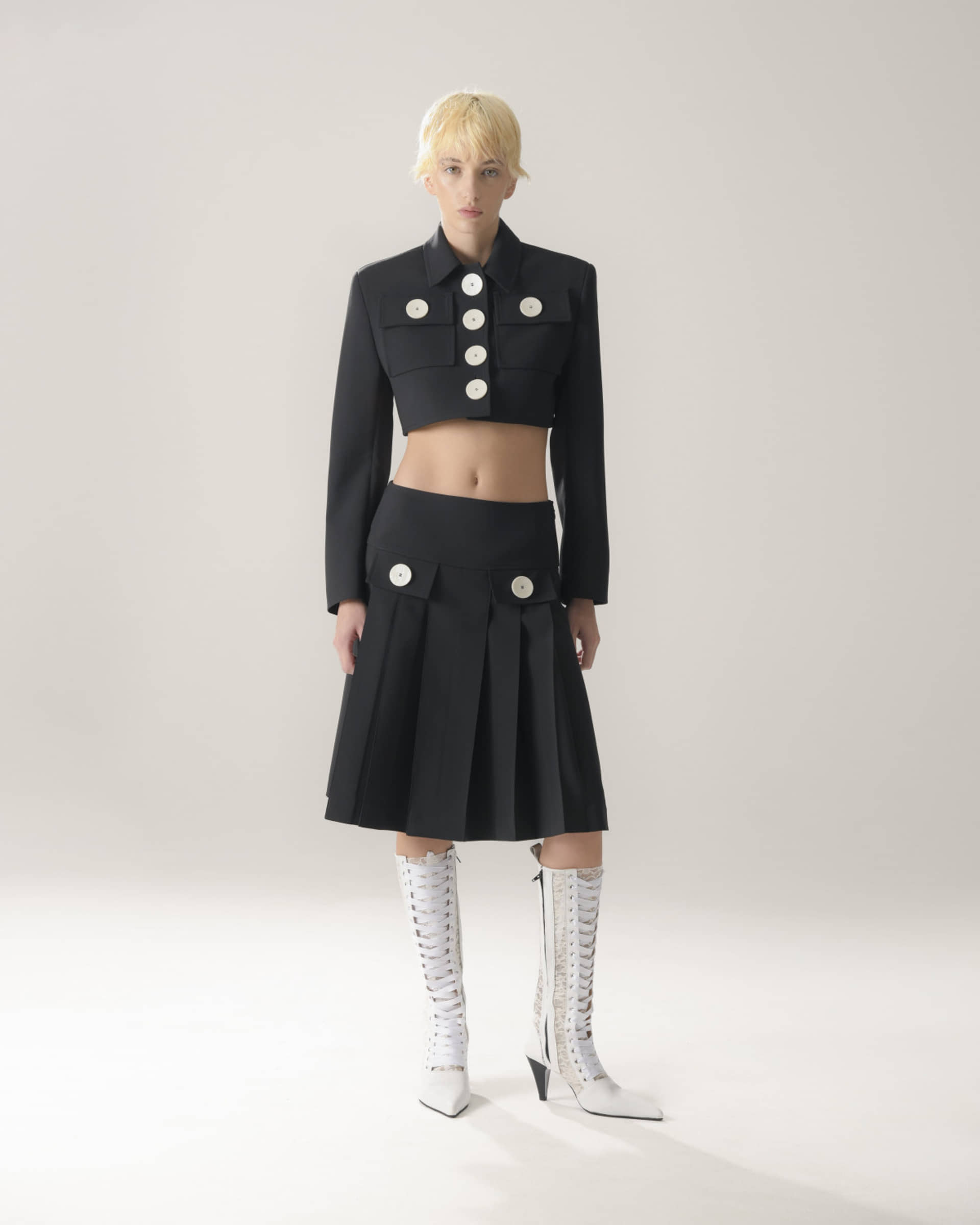 BUTTON EMBELLISHED CROPPED JACKET made by KEBURIA