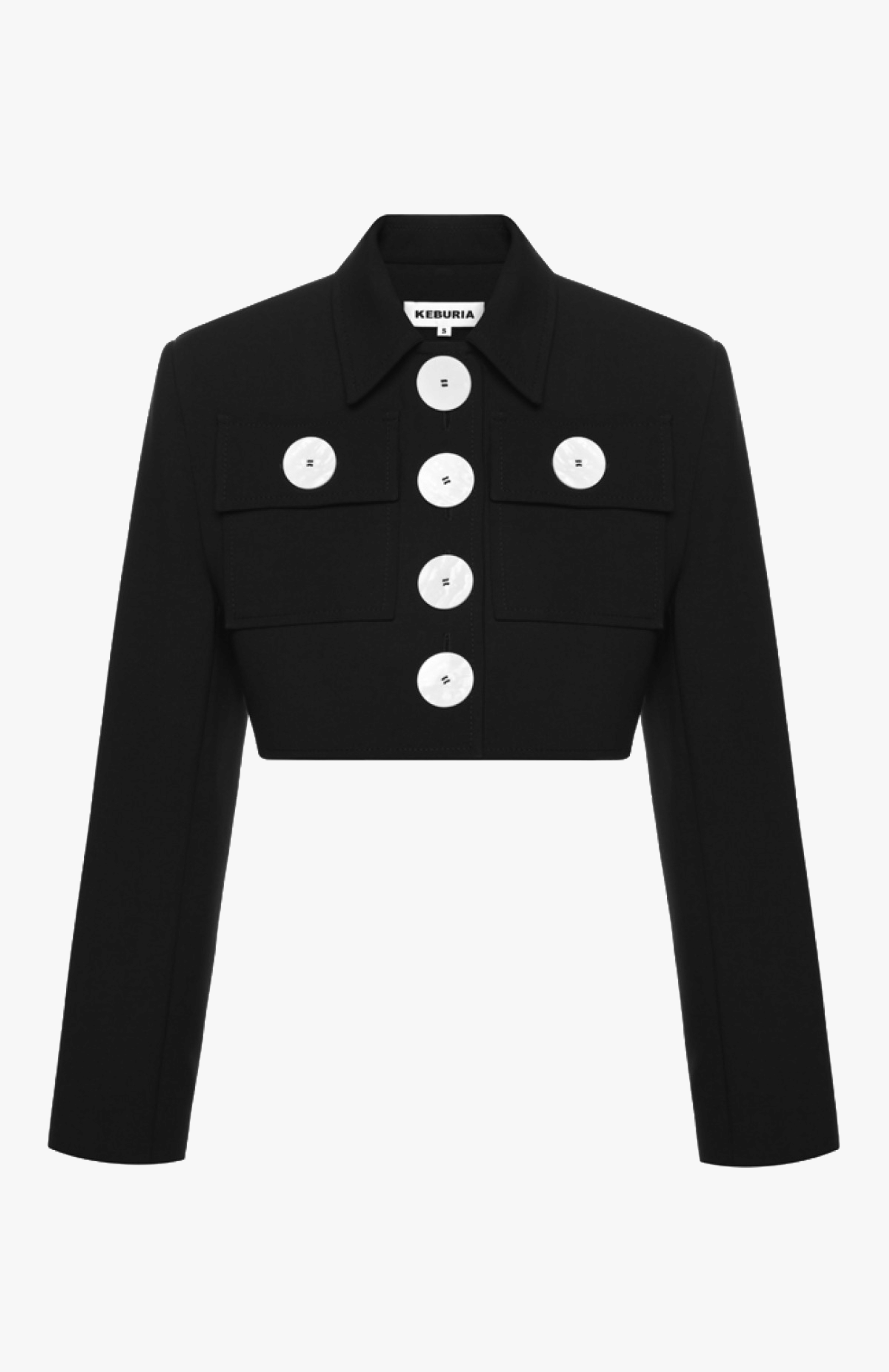 BUTTON EMBELLISHED CROPPED JACKET made by KEBURIA