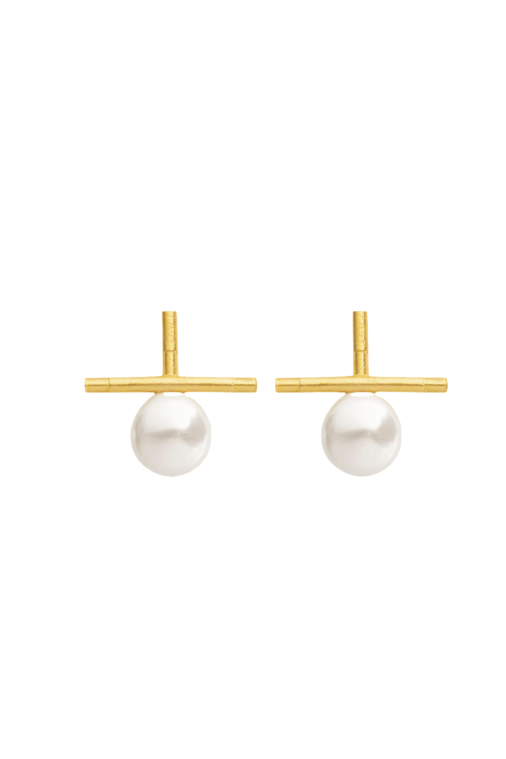 Pearl Gold T Earring made by Lora Istanbul