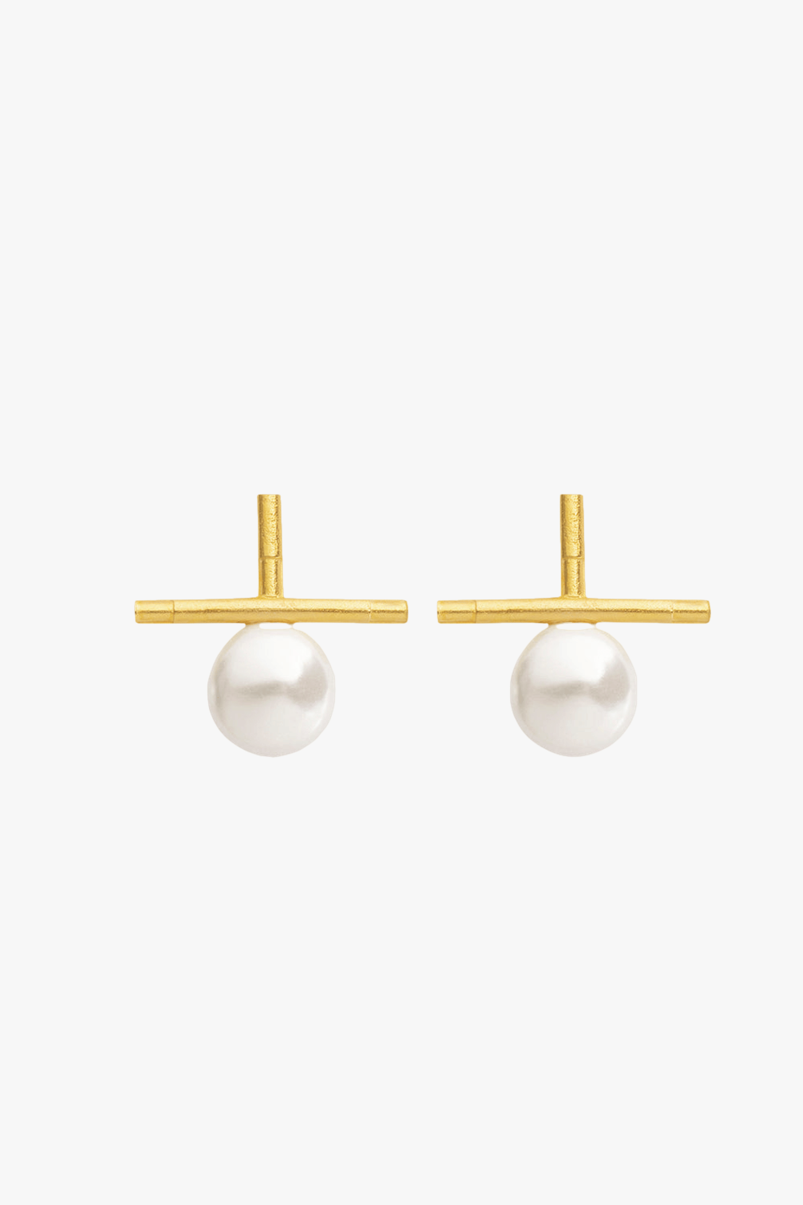 Pearl Gold T Earring made by Lora Istanbul
