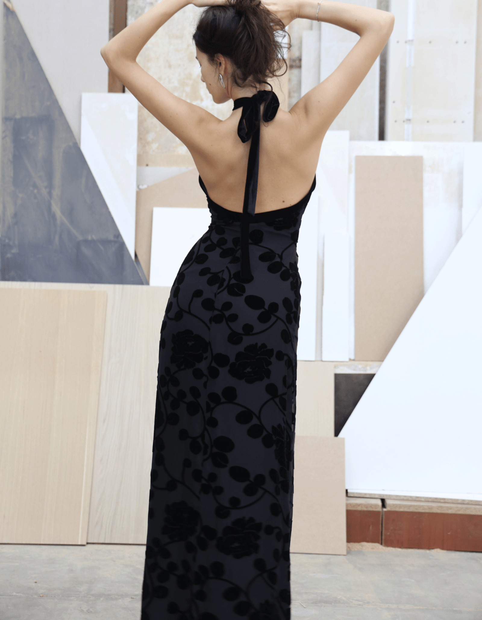 VALYTIA Black Silk And Velvet Dress made by MAET