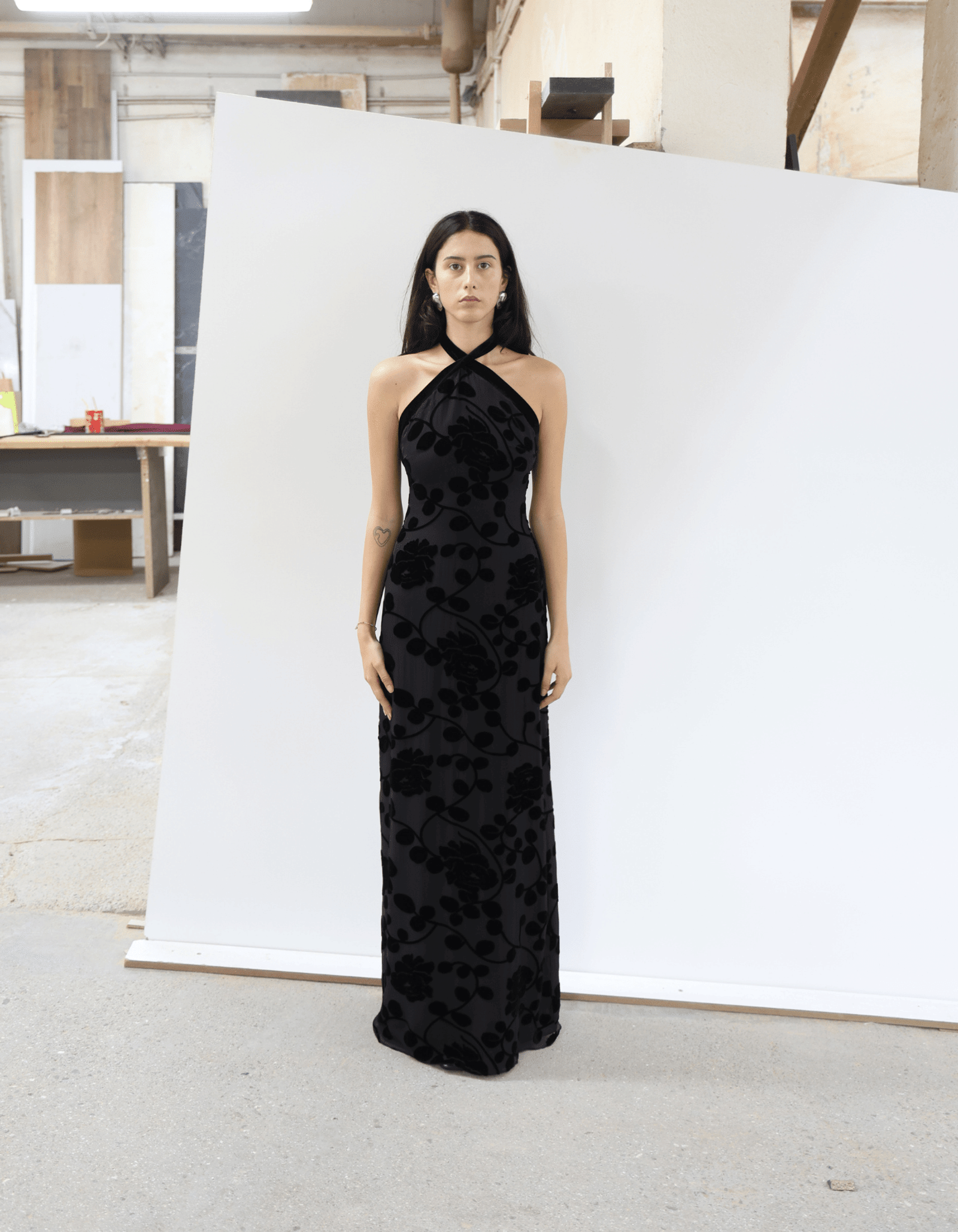 VALYTIA Black Silk And Velvet Dress made by MAET