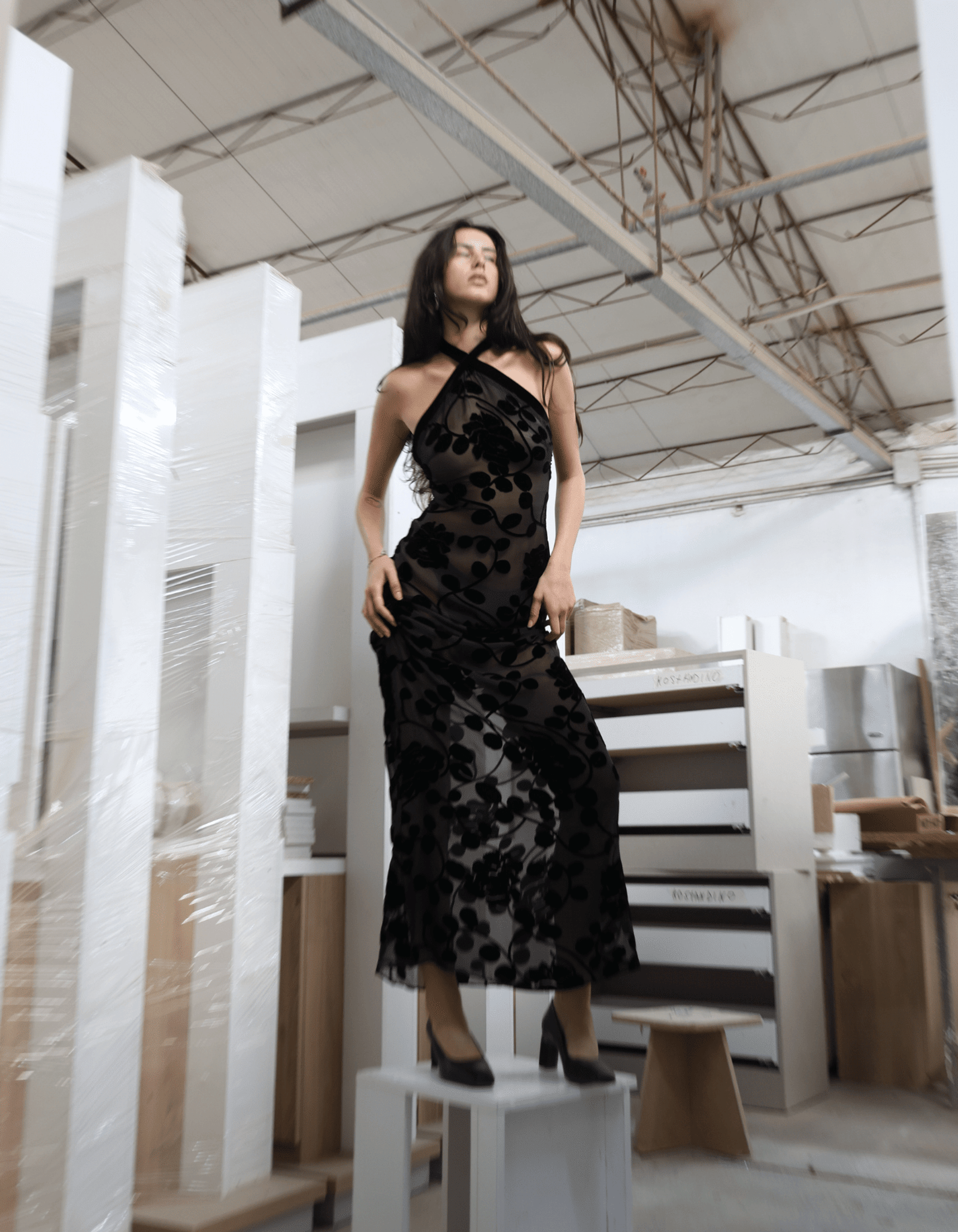 VALYTIA Black Silk And Velvet Dress made by MAET