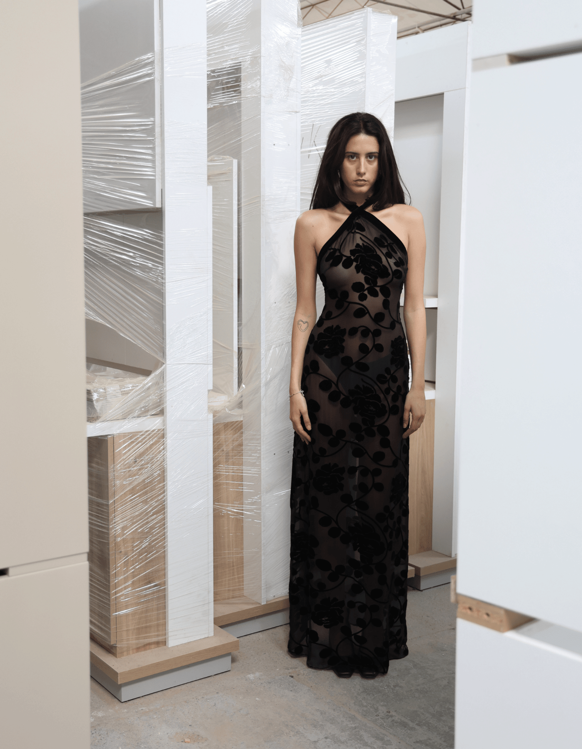 VALYTIA Black Silk And Velvet Dress made by MAET