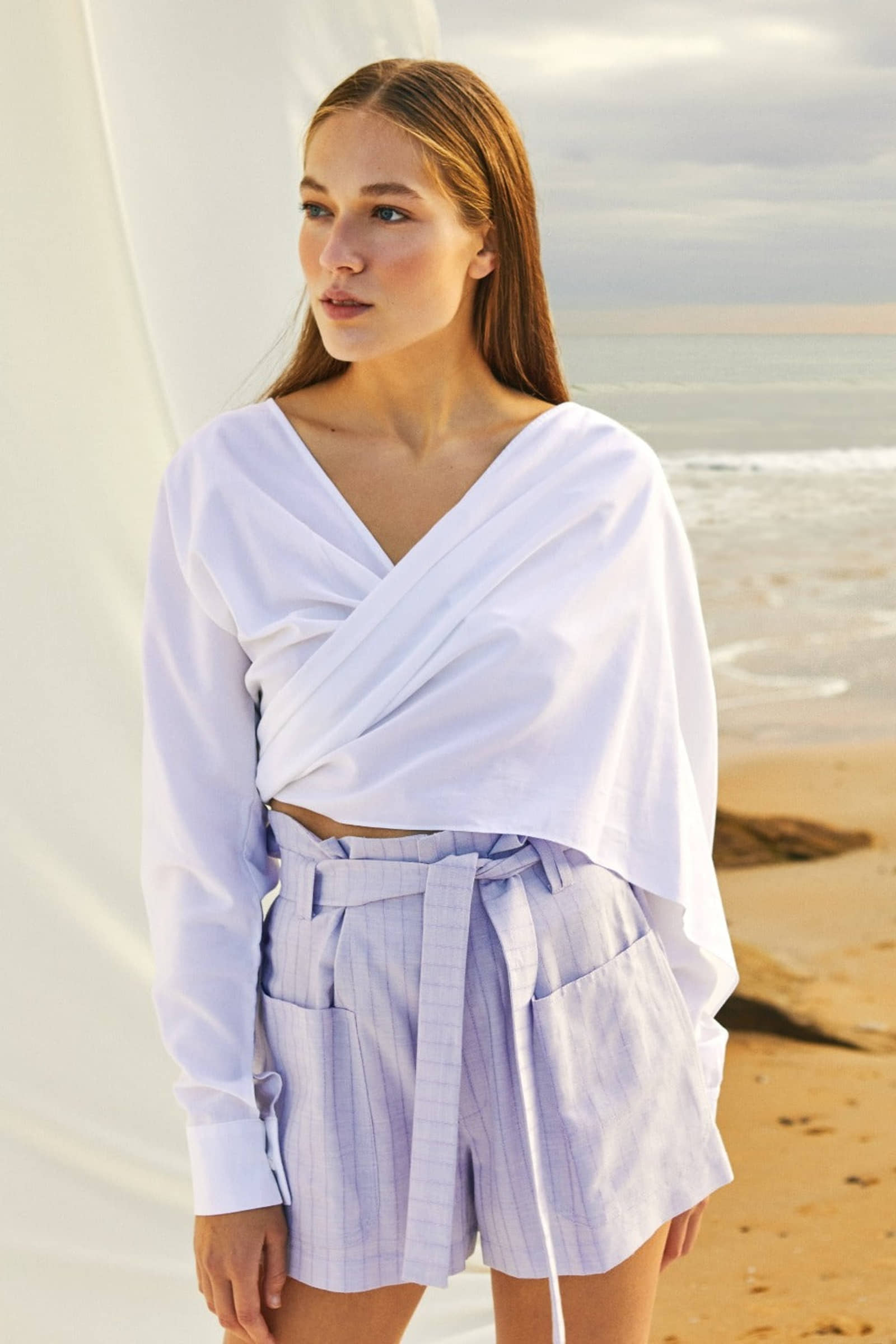 Louis Linen Short in Purple made by Nazli Ceren