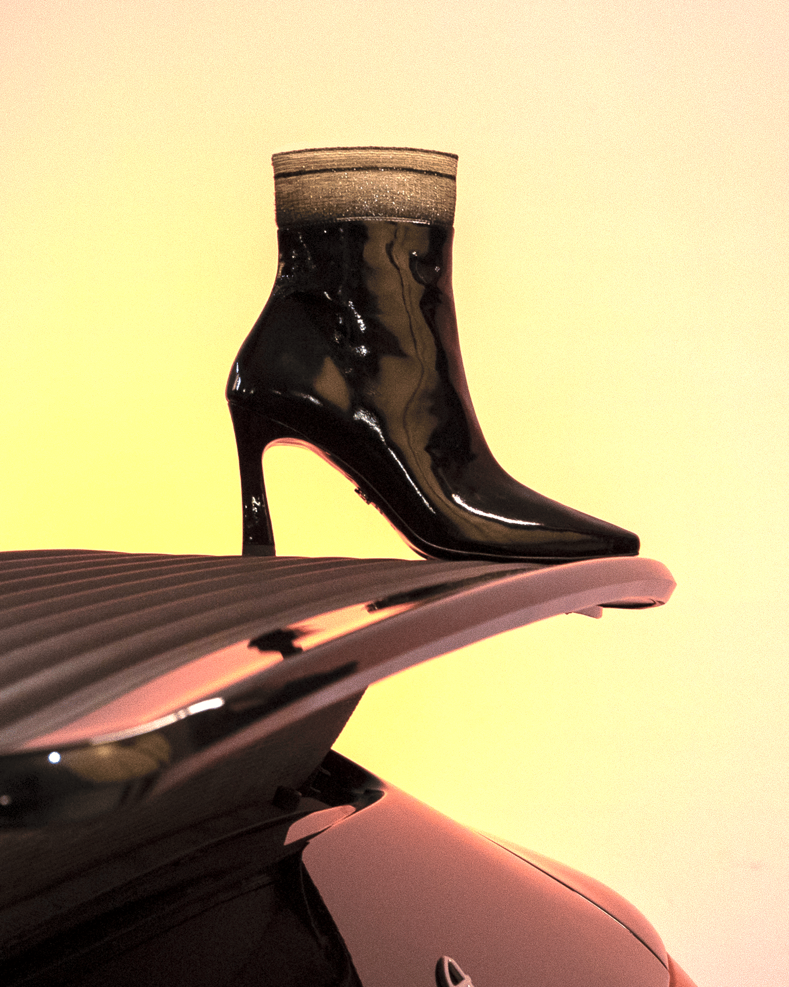Sock Boot 85 Black Patent in Black made by ATANA