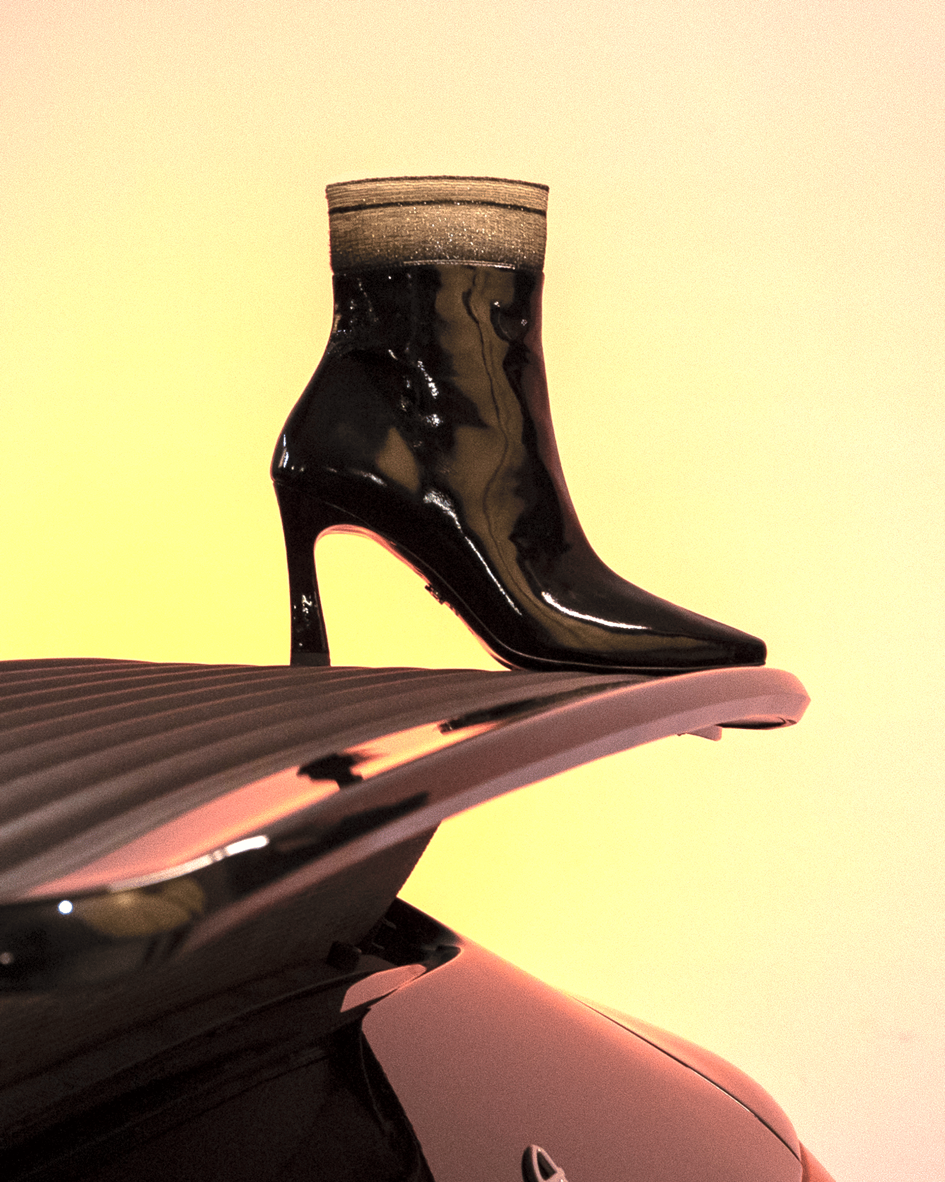 Sock Boot 85 Black Patent in Black made by ATANA