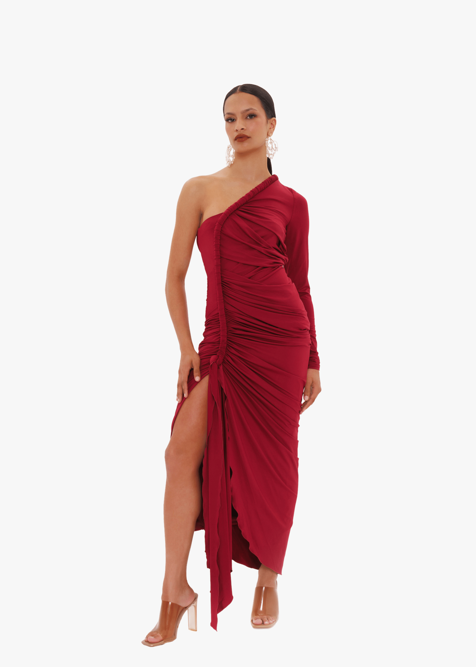TURI MESH DRESS - BURGUNDY made by Andrea Iyamah