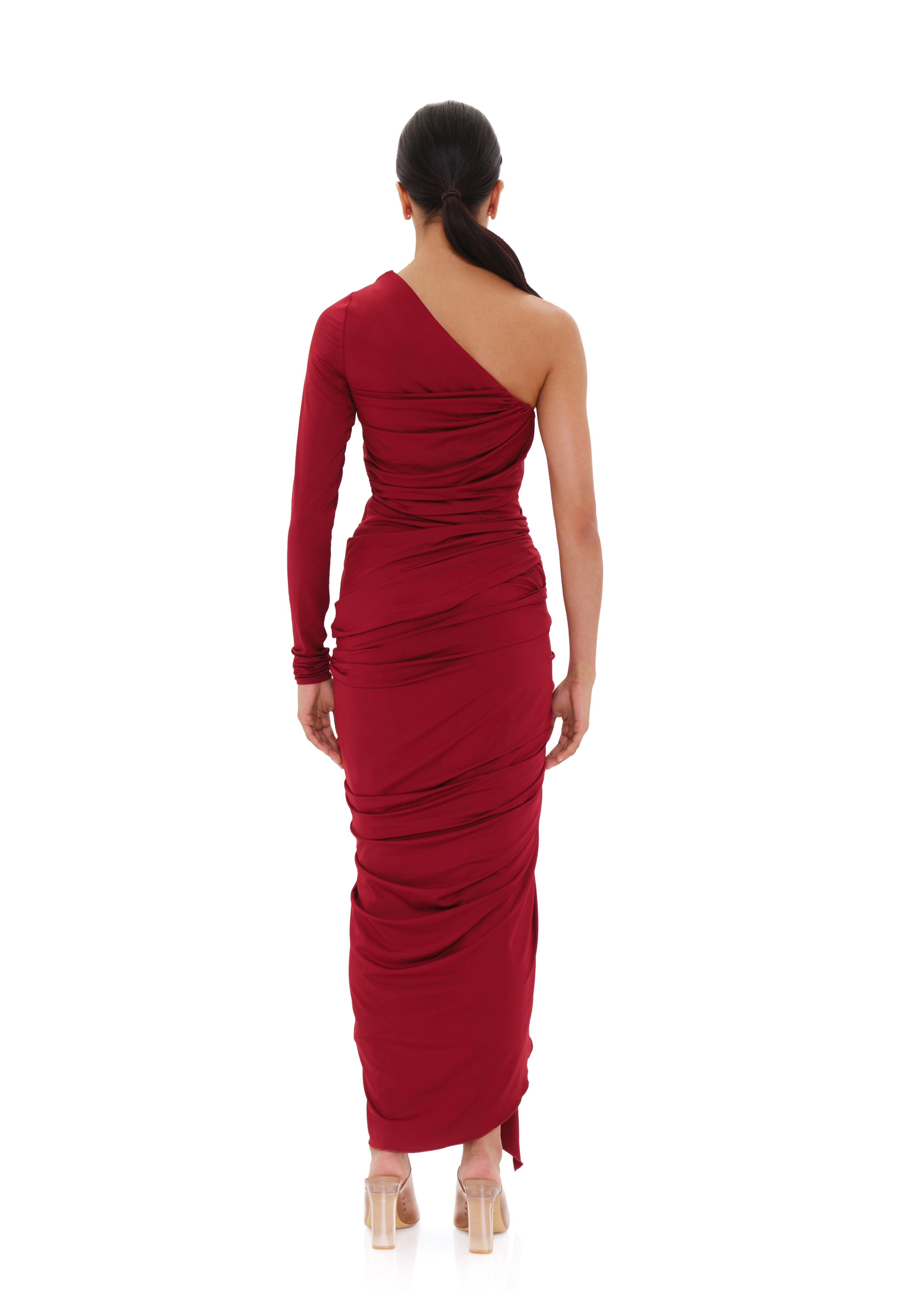 TURI MESH DRESS - BURGUNDY made by Andrea Iyamah