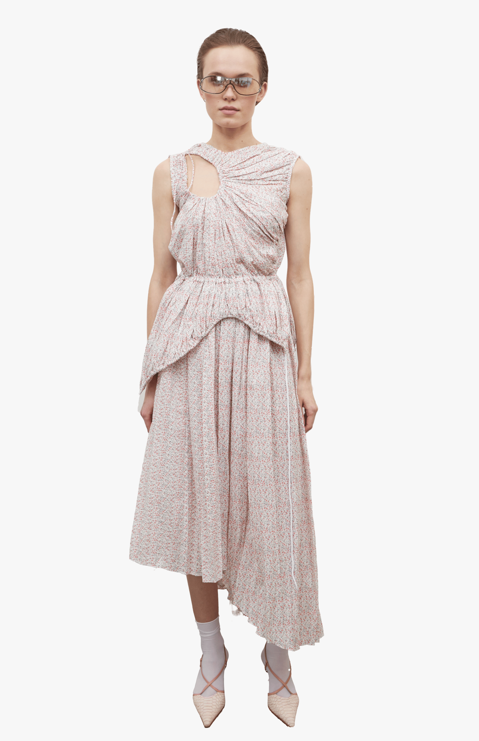 Floral-print pleated asymmetric skirt made by Tamar Keburia