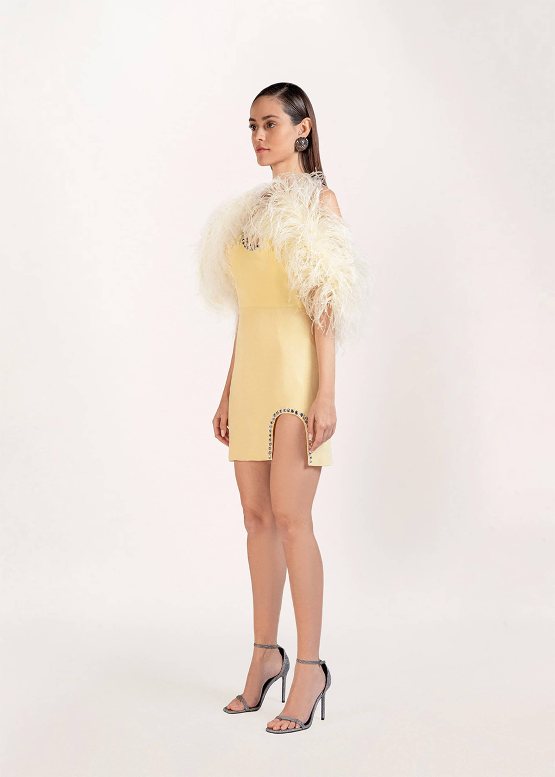 Bella silk feather-trimmed dress made by Monika Dimova