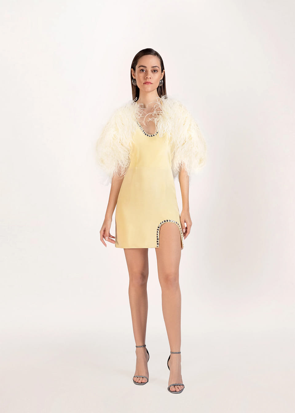 Bella silk feather-trimmed dress made by Monika Dimova