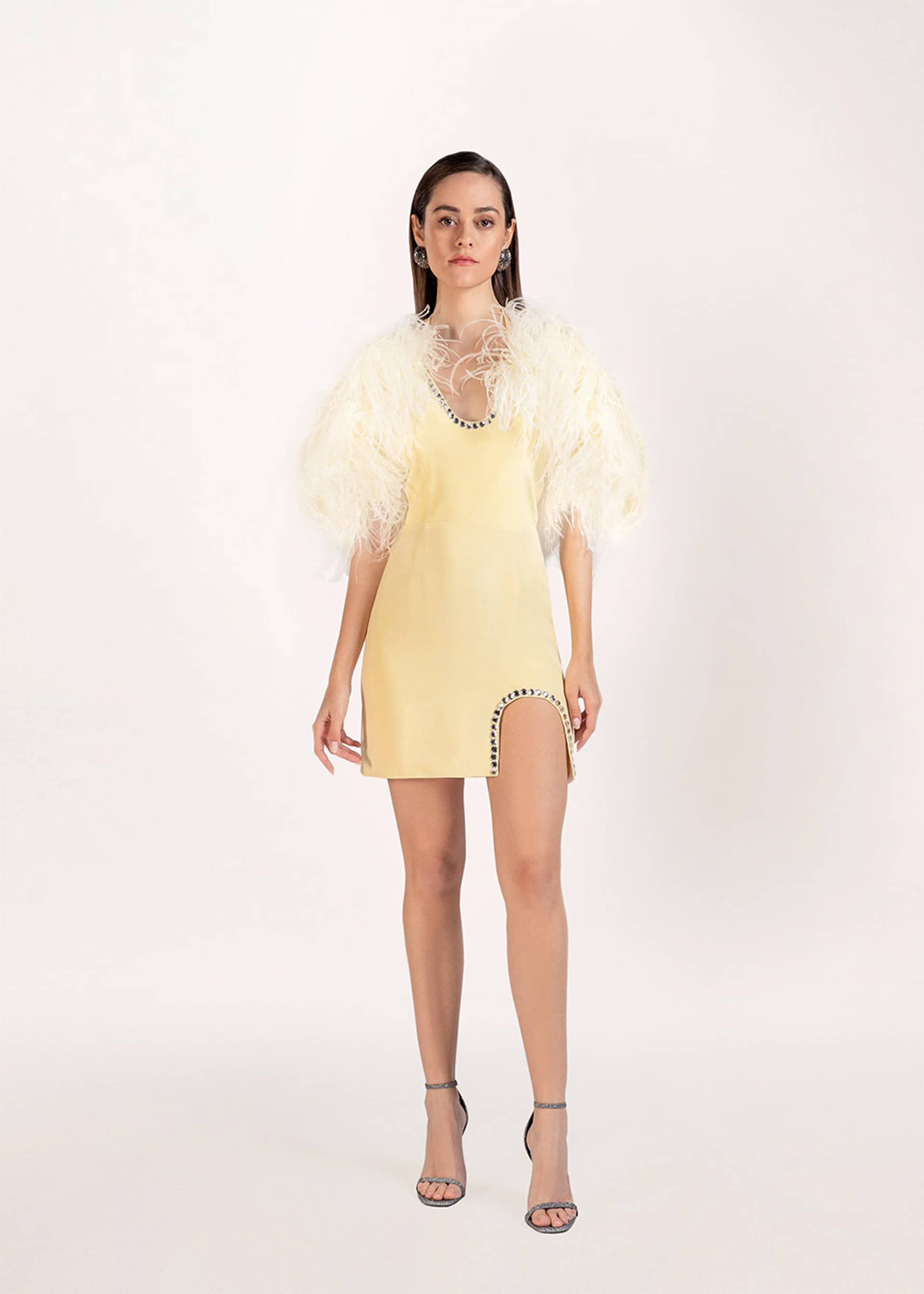 Bella silk feather-trimmed dress made by Monika Dimova