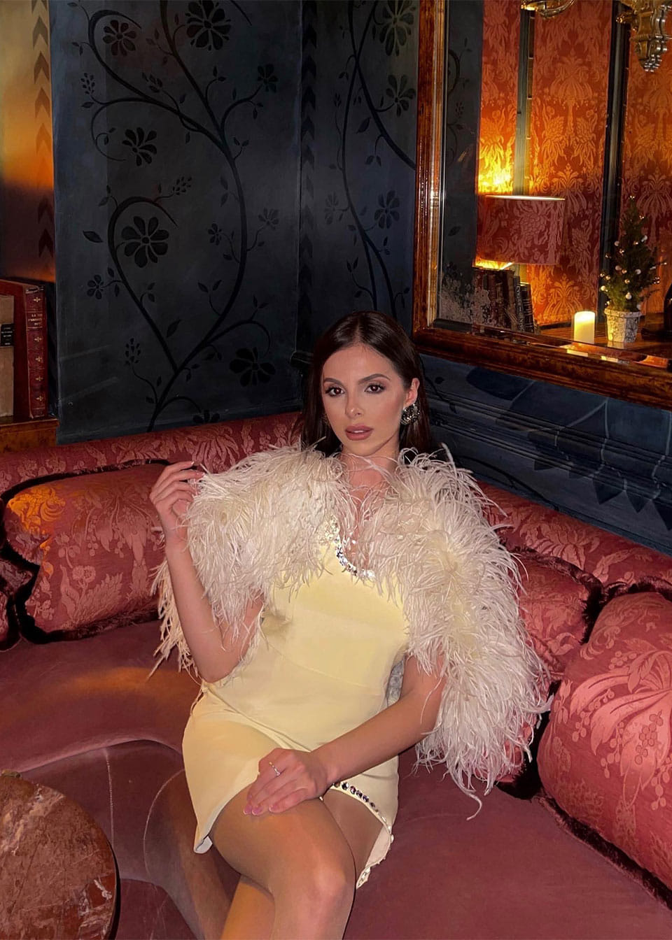 Bella silk feather-trimmed dress made by Monika Dimova