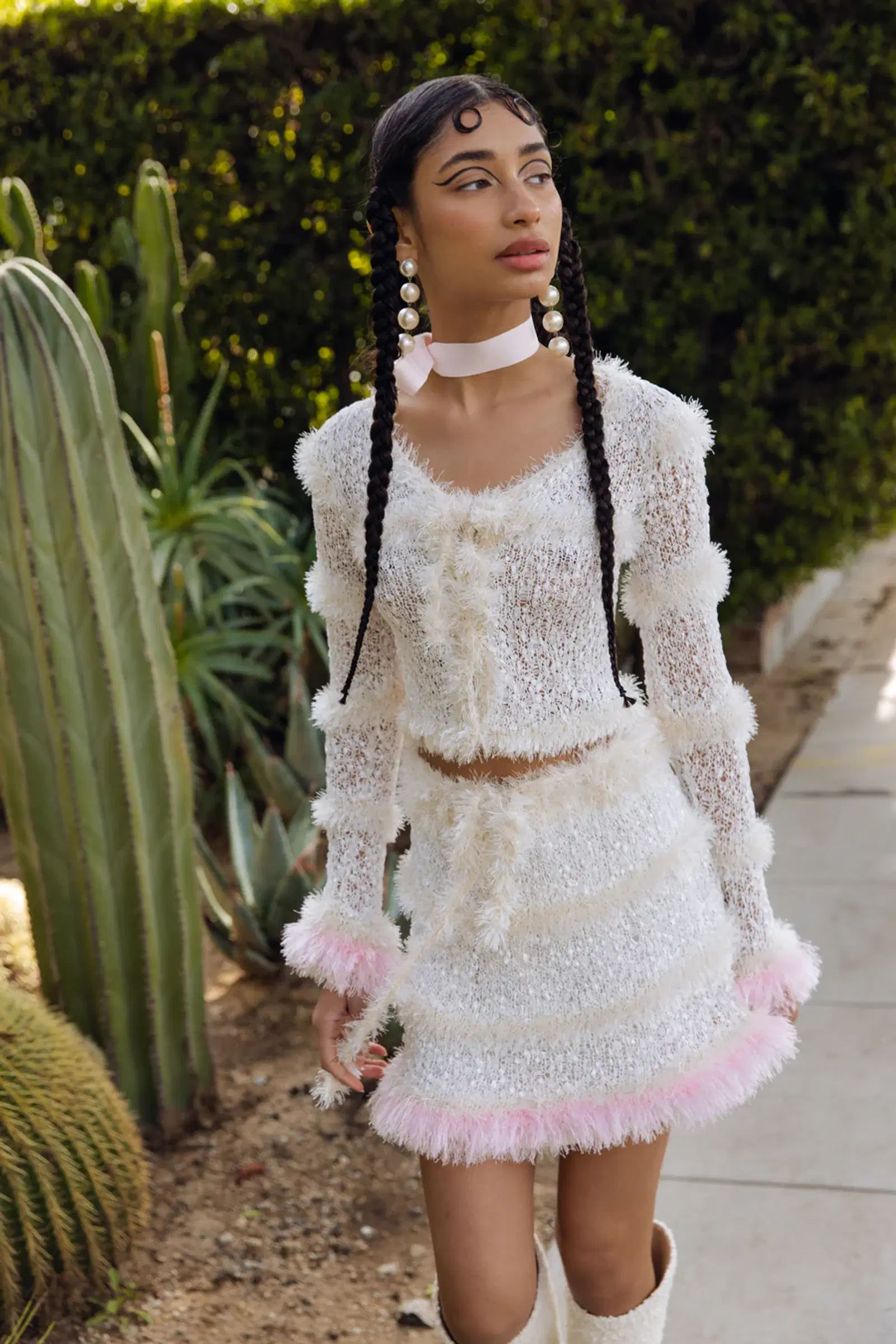 Swan Handmade Knit Sweater in White made by ANDREEVA