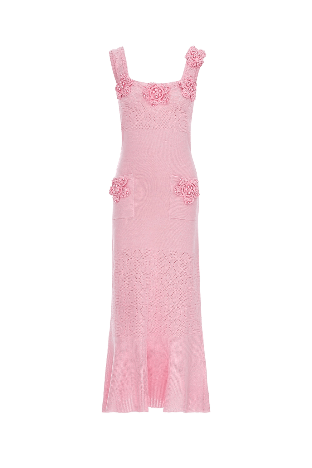 Rose Vanilla Knit Dress With Handmade Knit Details made by ANDREEVA