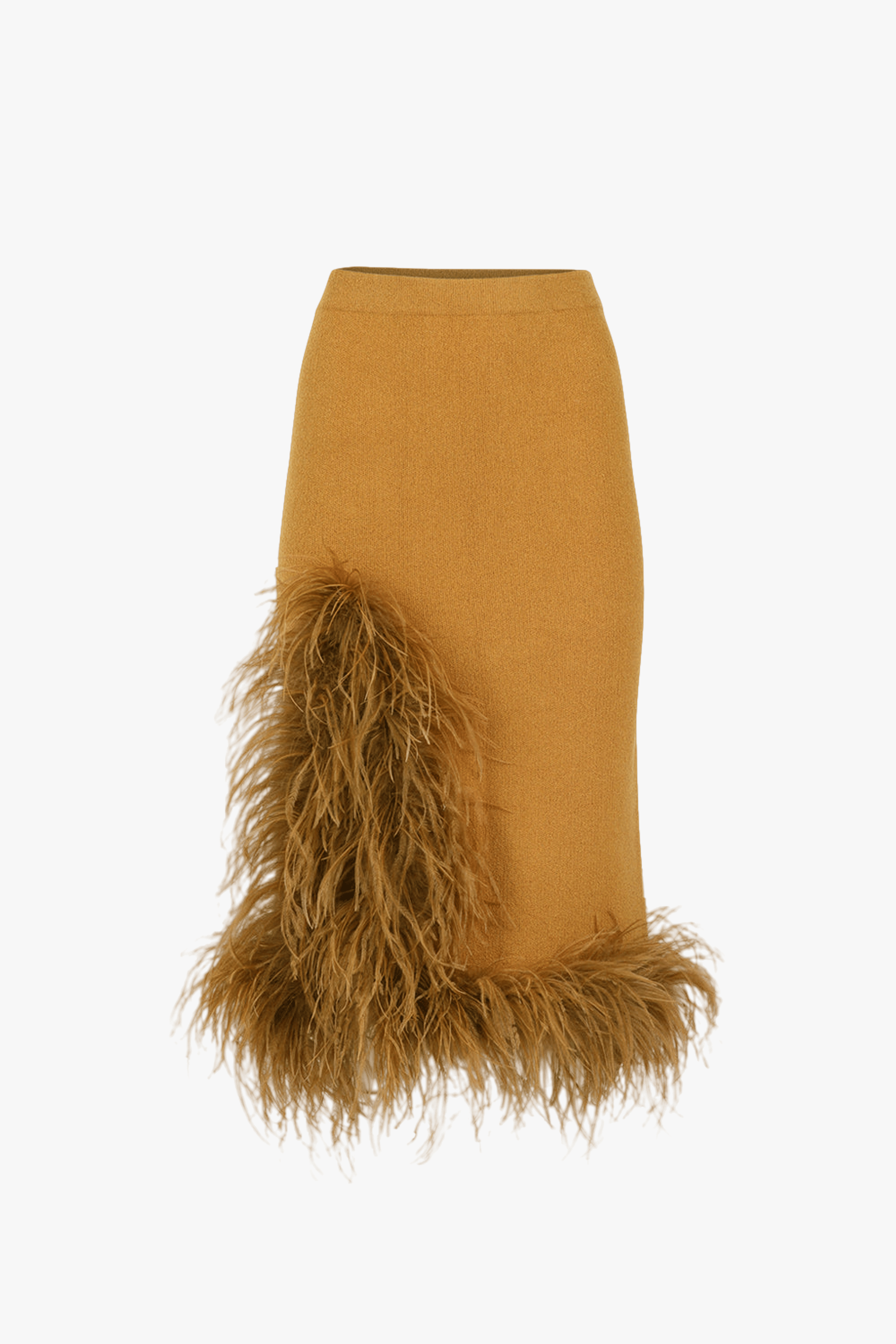 Camel Knit Skirt With Feathers made by ANDREEVA