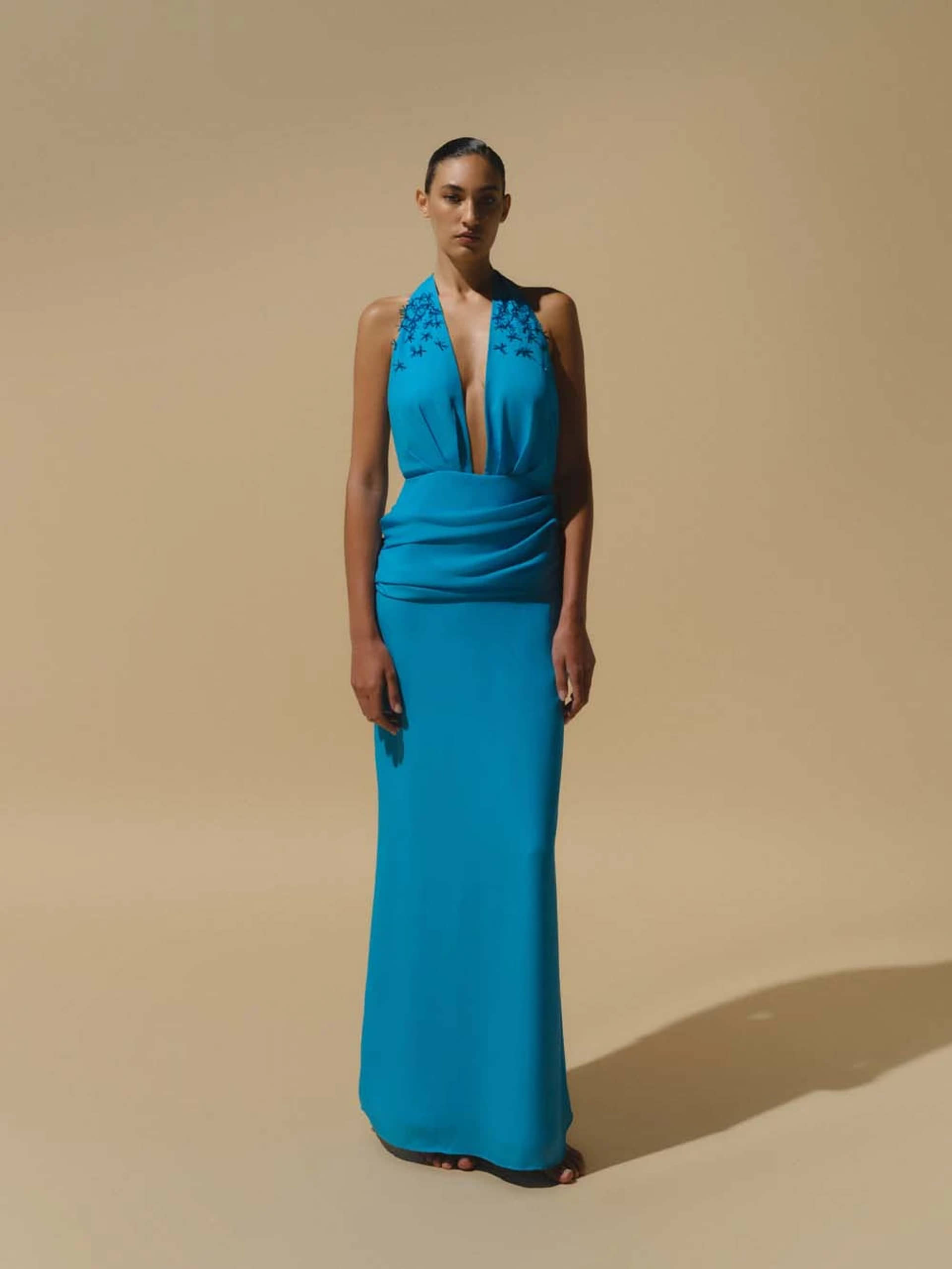 BAOBAB | Dune Maxi Dress | Women's Blue V-Neck Gown with Open Back, Embellished Details & Back Slit | Elegant Eveningwear | Seezona BAOBAB | Dune Maxi Dress | Women's Blue V-Neck Gown with Open Back, Embellished Details & Back Slit | Elegant Eveningwear | Seezona