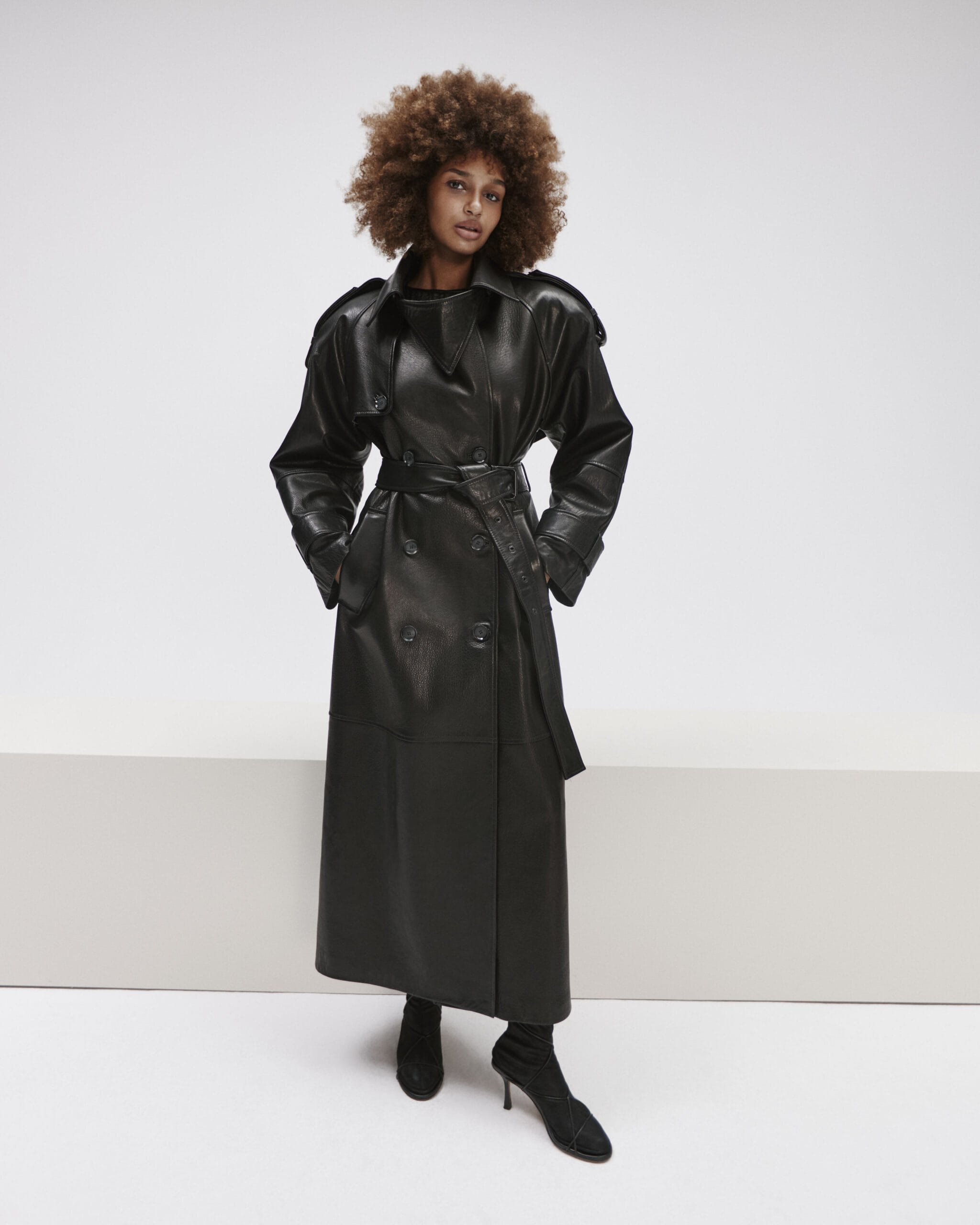 Double Breasted Leather Coat With Belt made by YAVORSKA