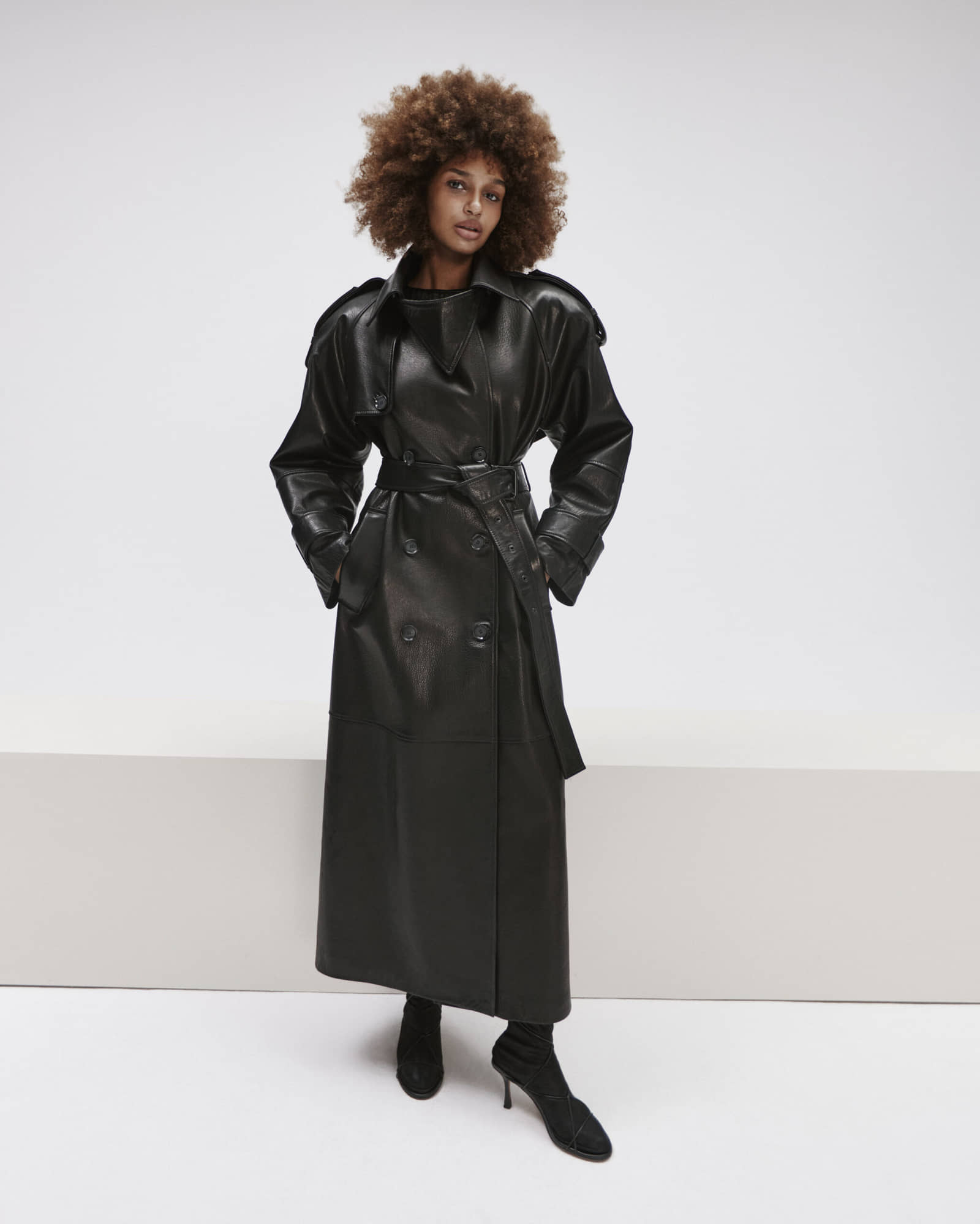 Double Breasted Leather Coat With Belt made by YAVORSKA