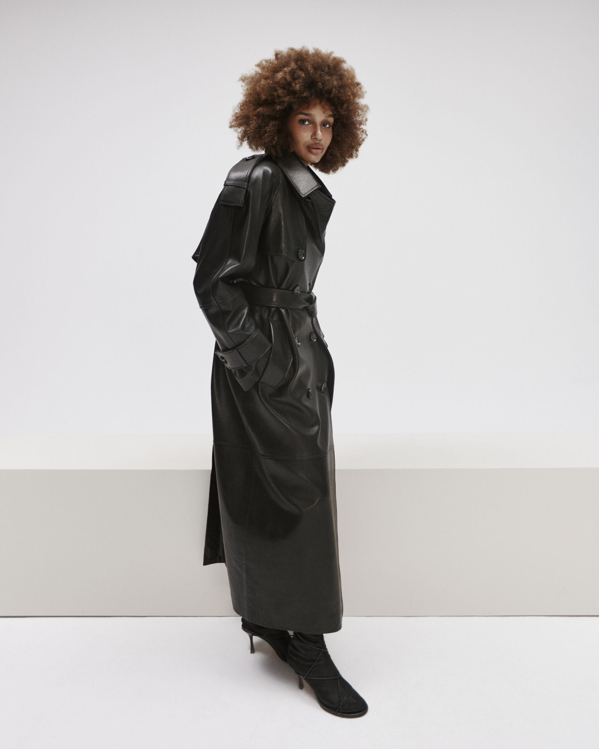 Double Breasted Leather Coat With Belt made by YAVORSKA