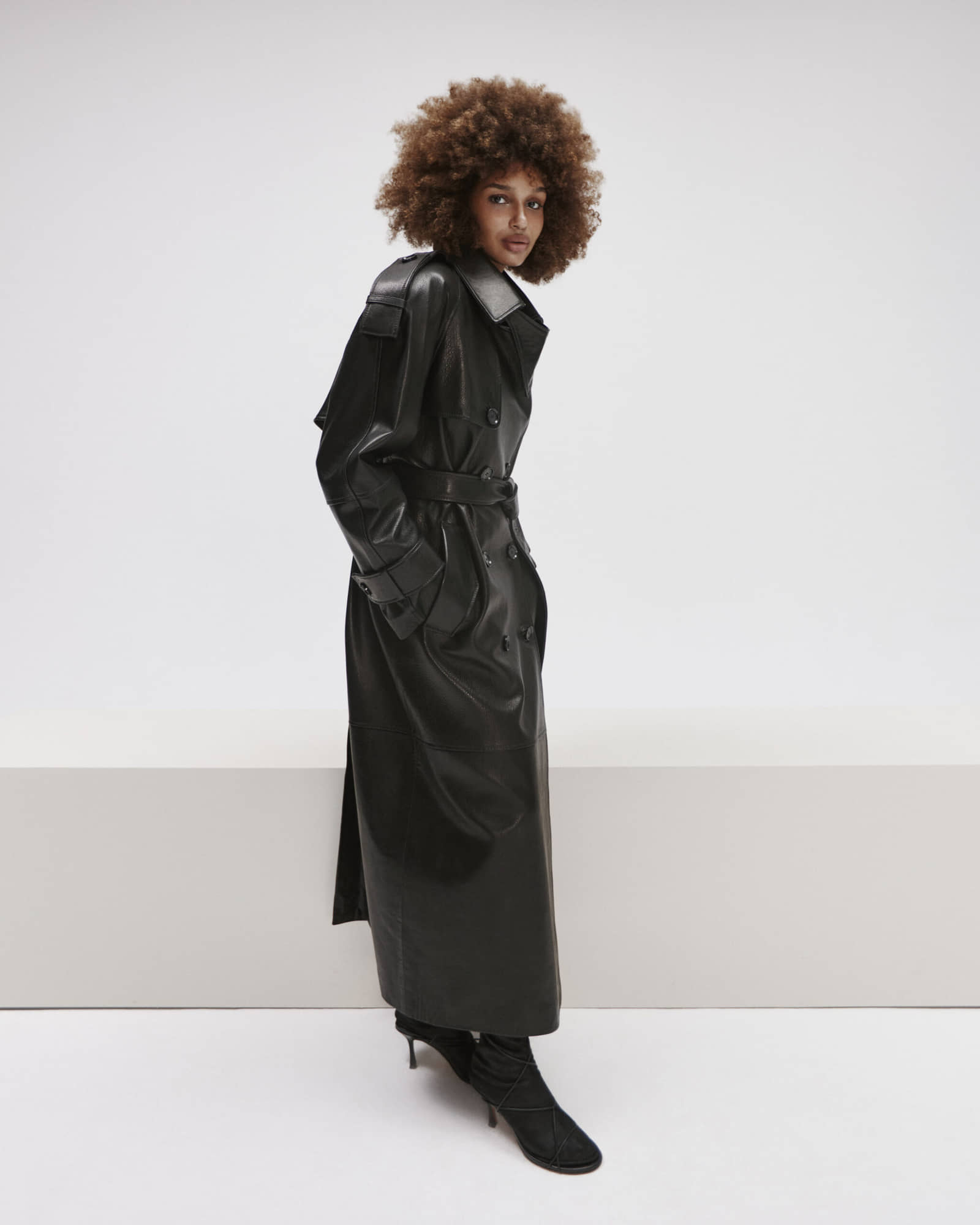 Double Breasted Leather Coat With Belt made by YAVORSKA