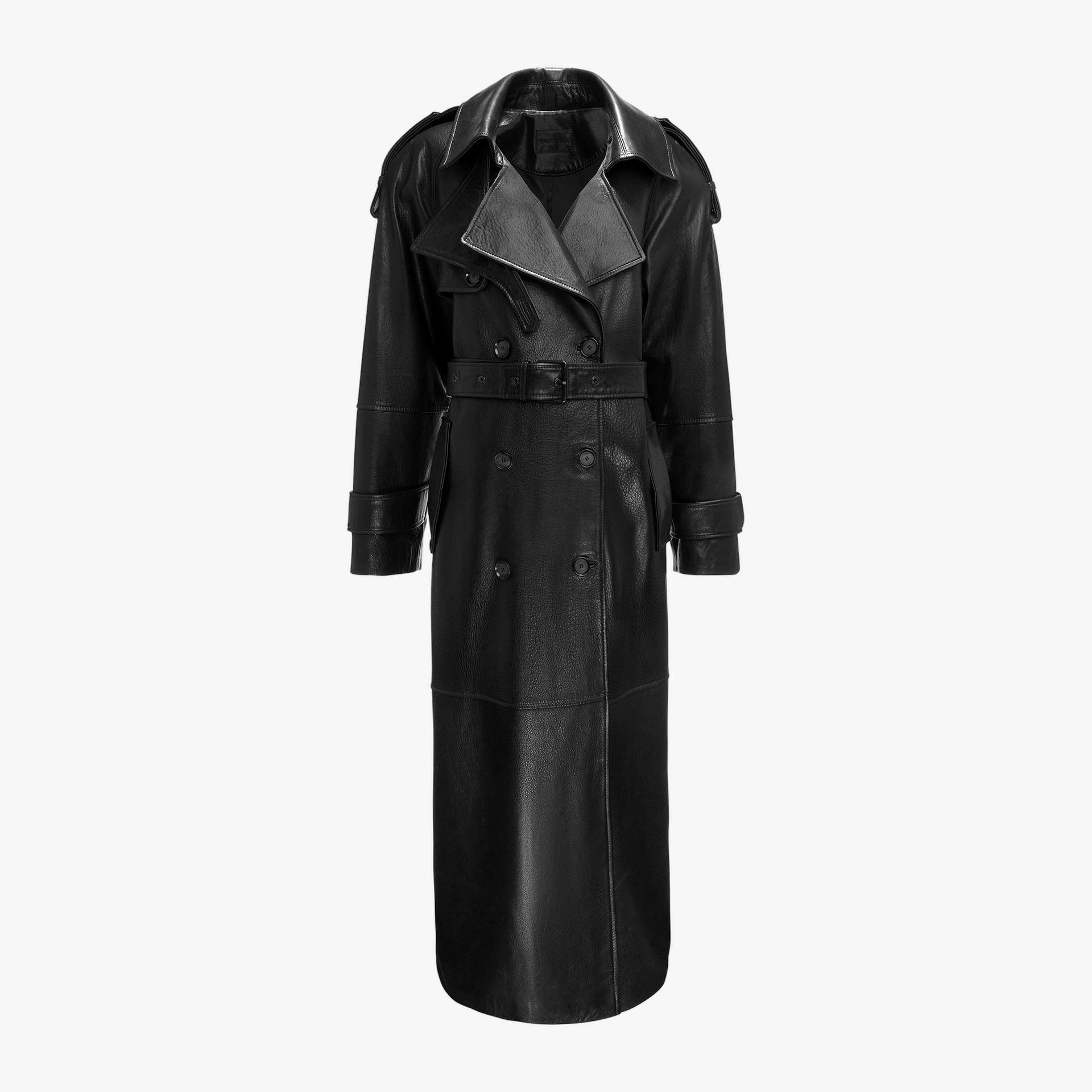 Double Breasted Leather Coat With Belt made by YAVORSKA