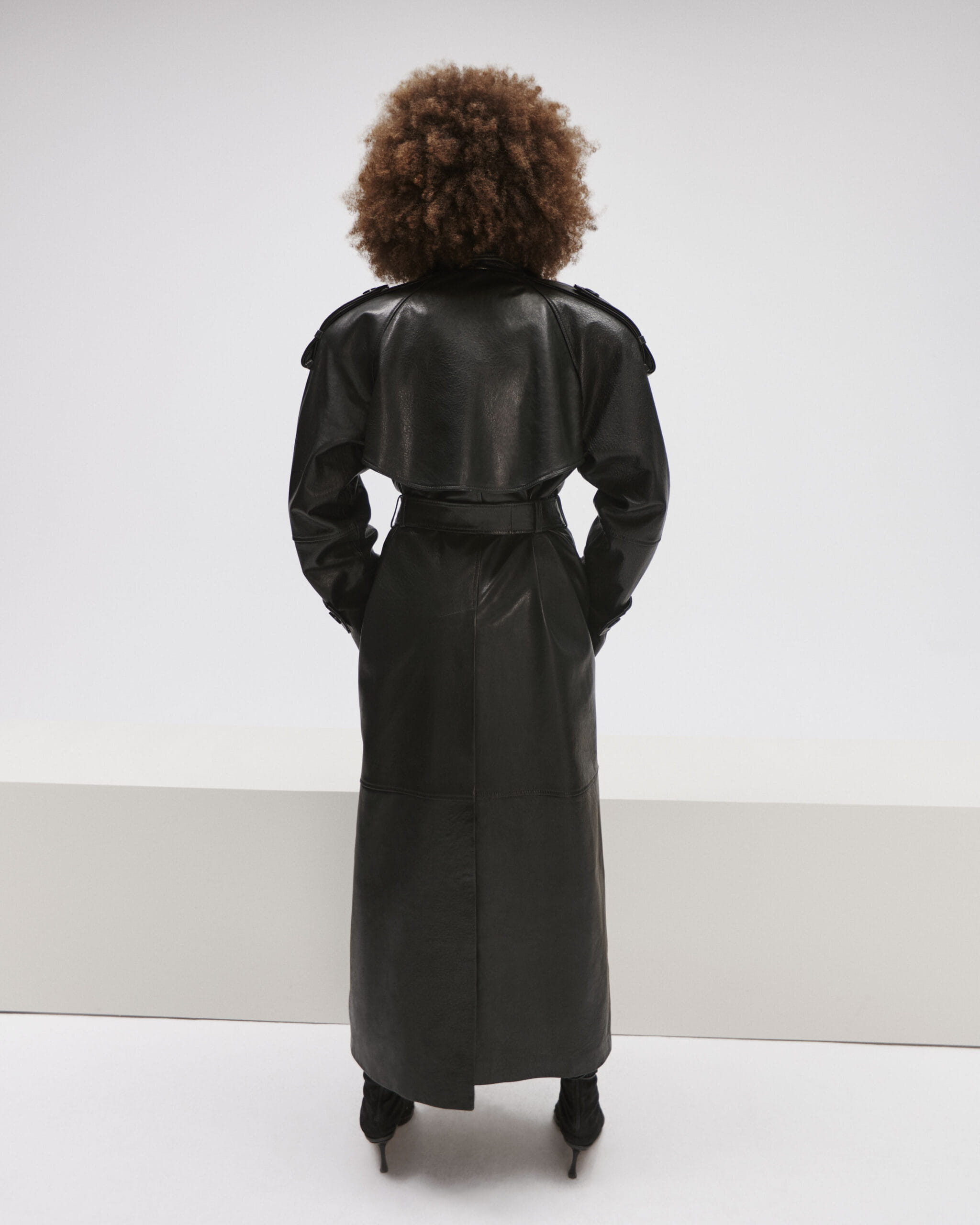 Double Breasted Leather Coat With Belt made by YAVORSKA