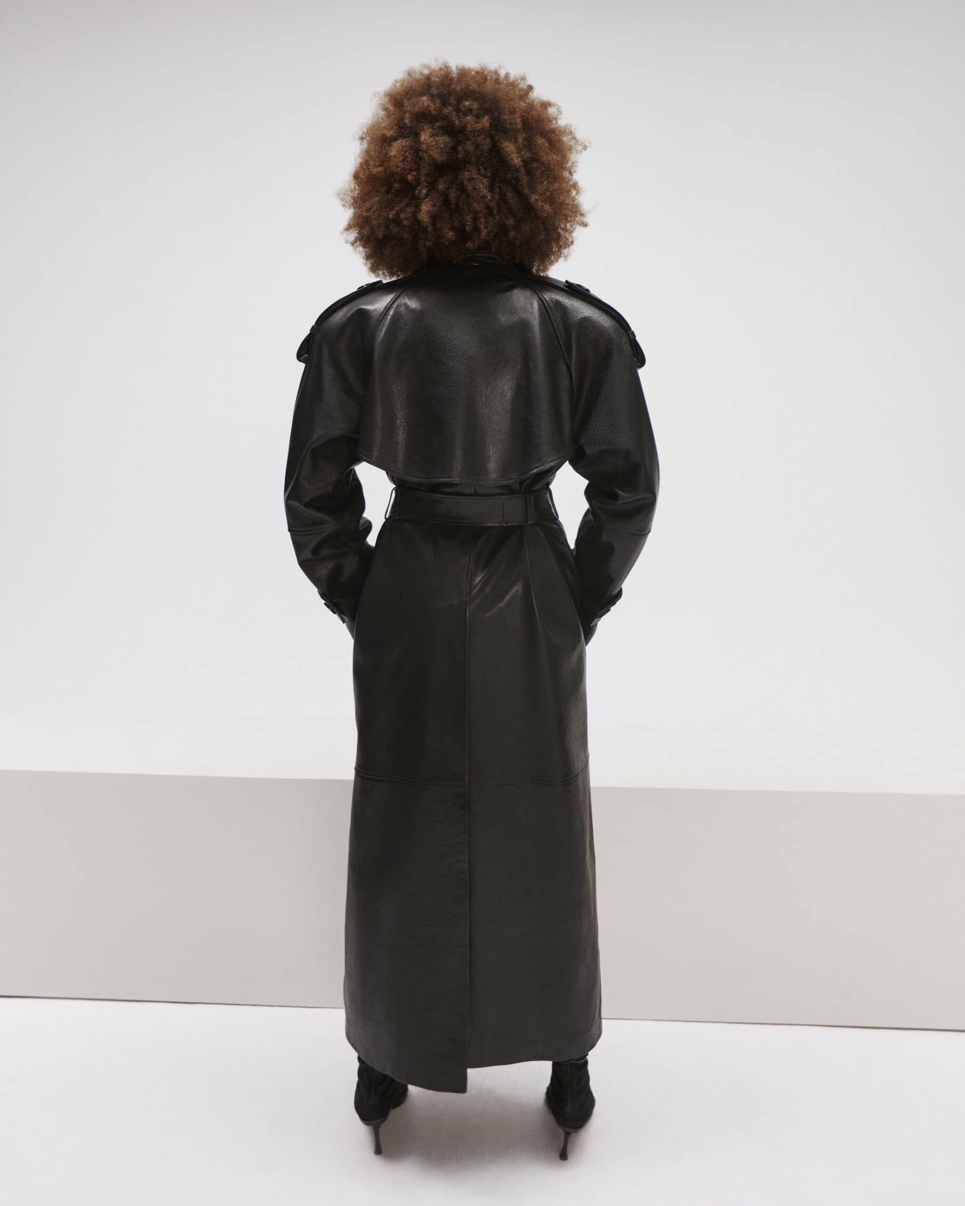 Double Breasted Leather Coat With Belt made by YAVORSKA