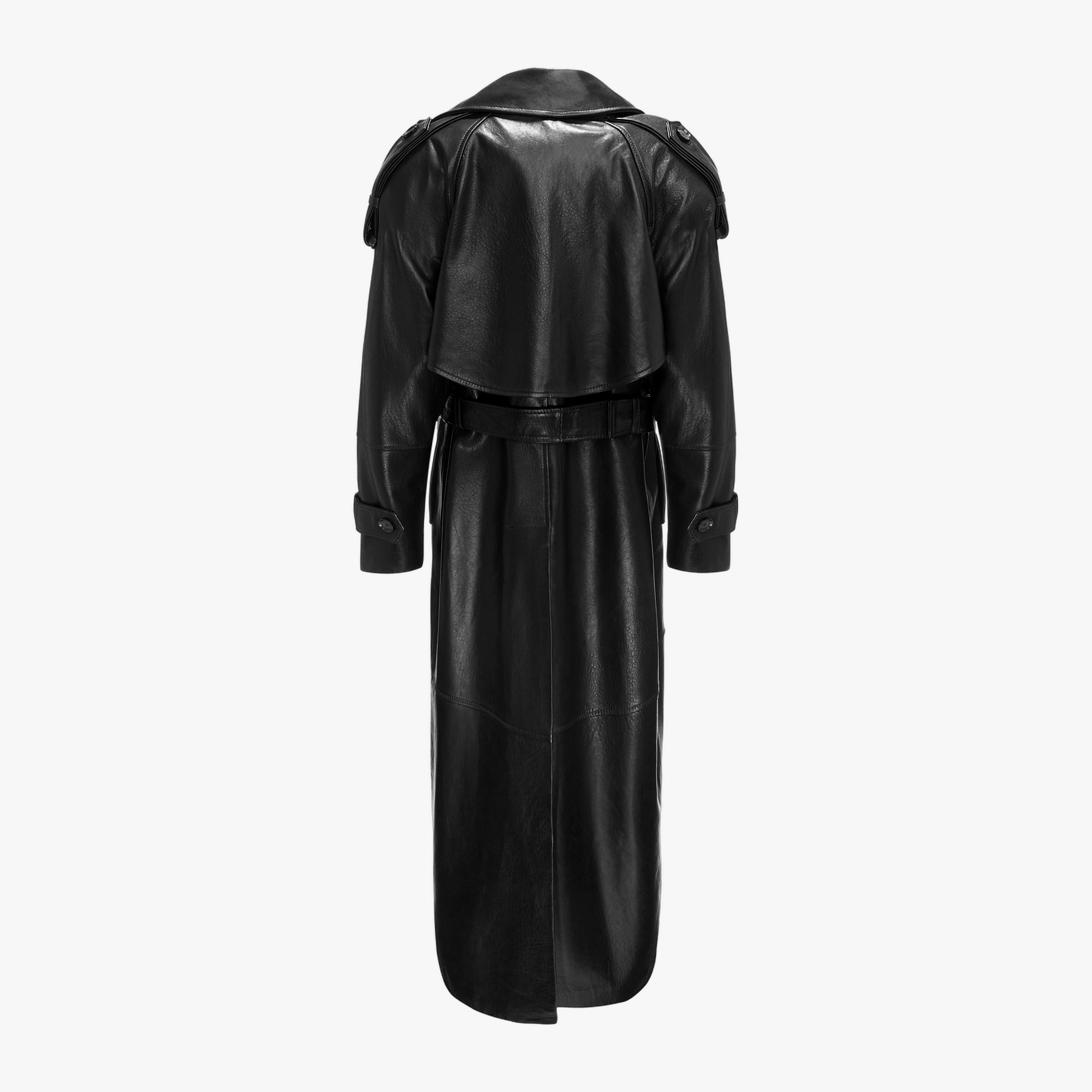 Double Breasted Leather Coat With Belt made by YAVORSKA