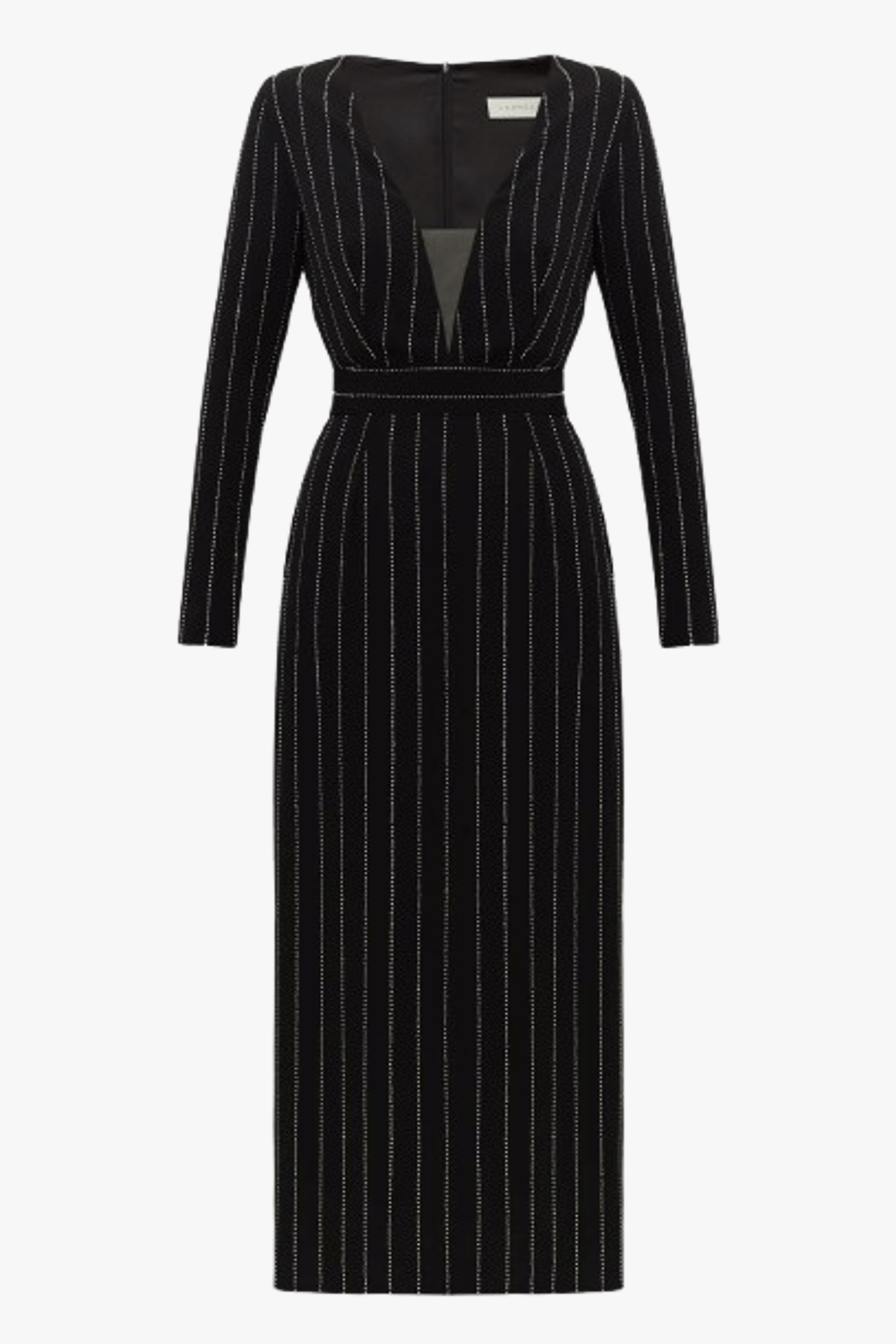 MEERA black rhinestone stripes fabric V neck dress made by UNDRESS