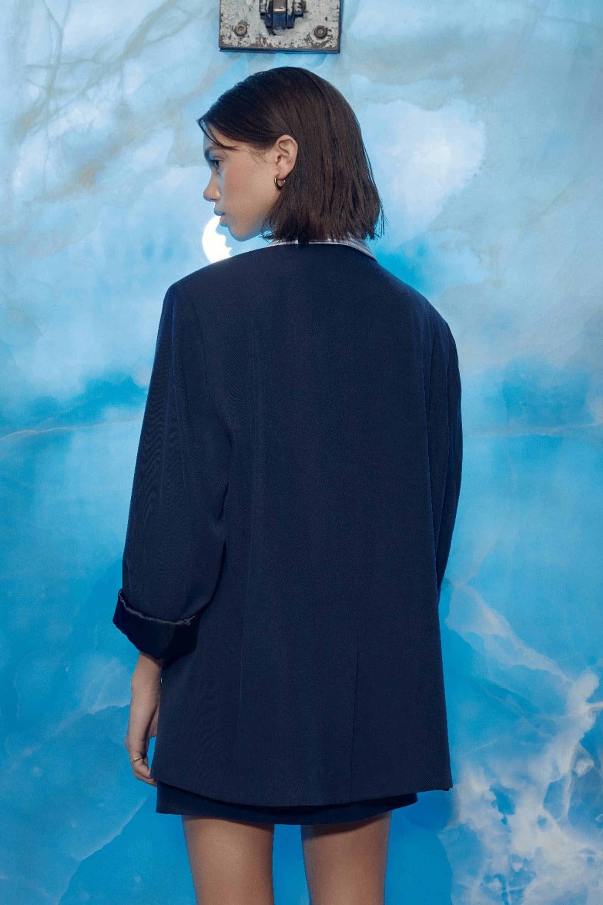 Boxy Oversize Blazer in Navy Blue made by Nazli Ceren