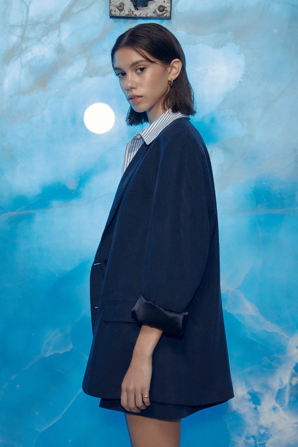 Boxy Oversize Blazer in Navy Blue made by Nazli Ceren