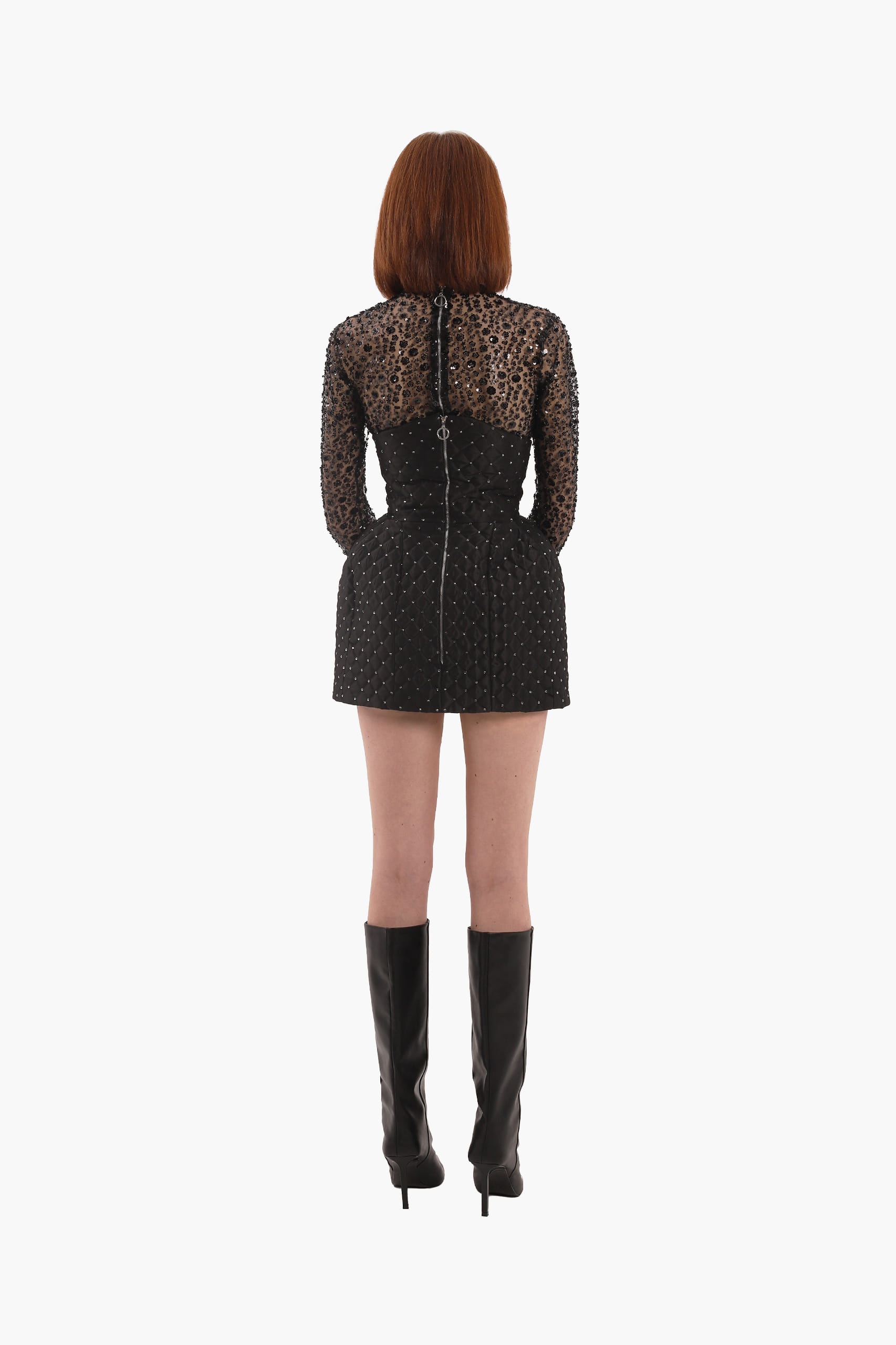Black crystal quilted mini skirt made by Compte Spain