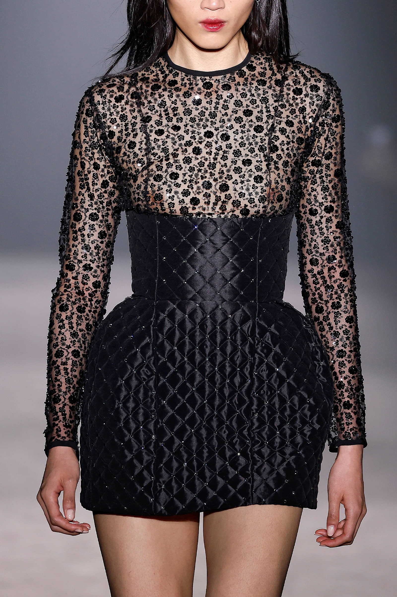 Black crystal quilted mini skirt made by Compte Spain