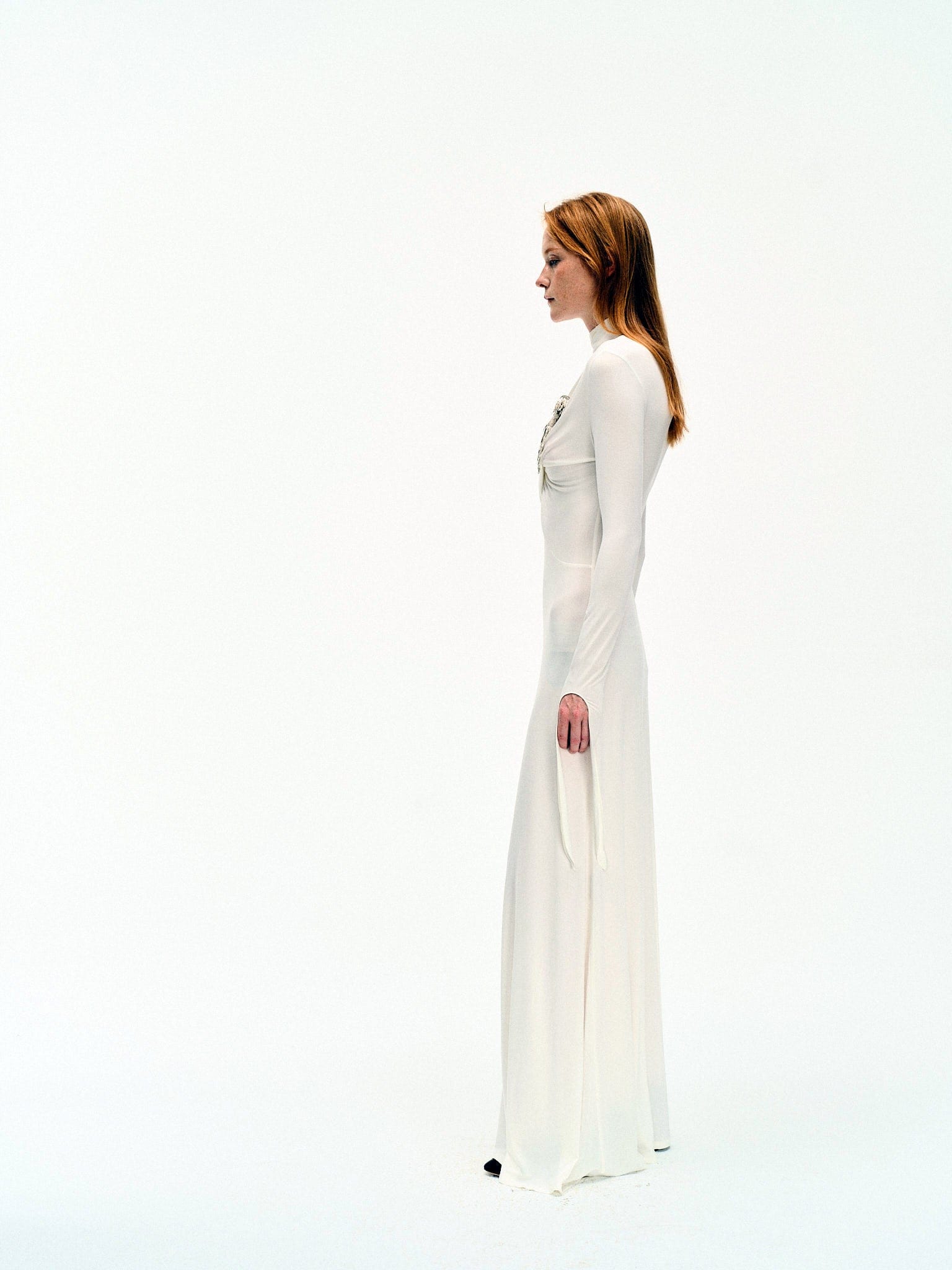 WHITE DRAPED JERSEY MAXI DRESS made by YIBRI